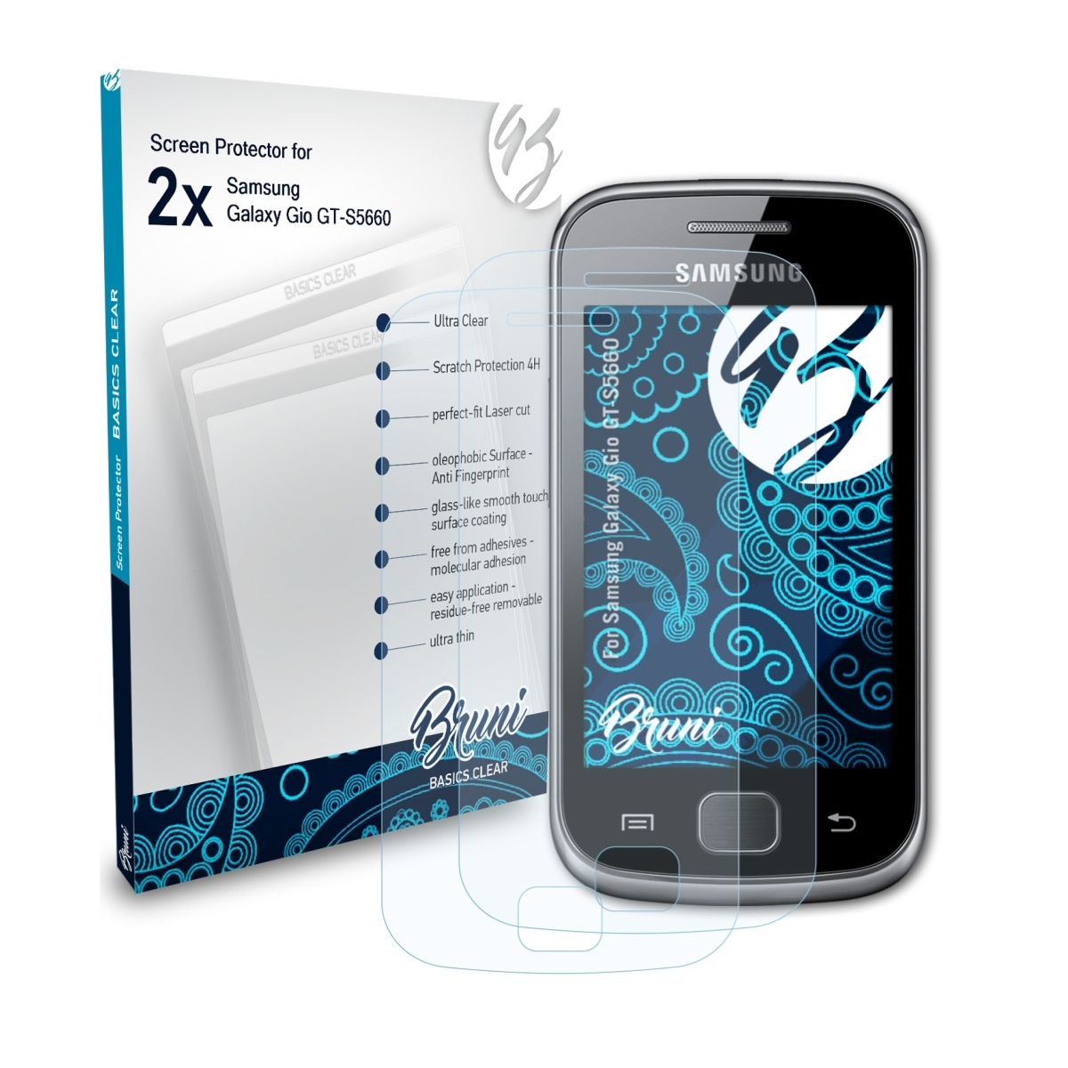 Basics-Clear 2x Galaxy BRUNI (GT-S5660)) Gio Samsung Schutzfolie(für