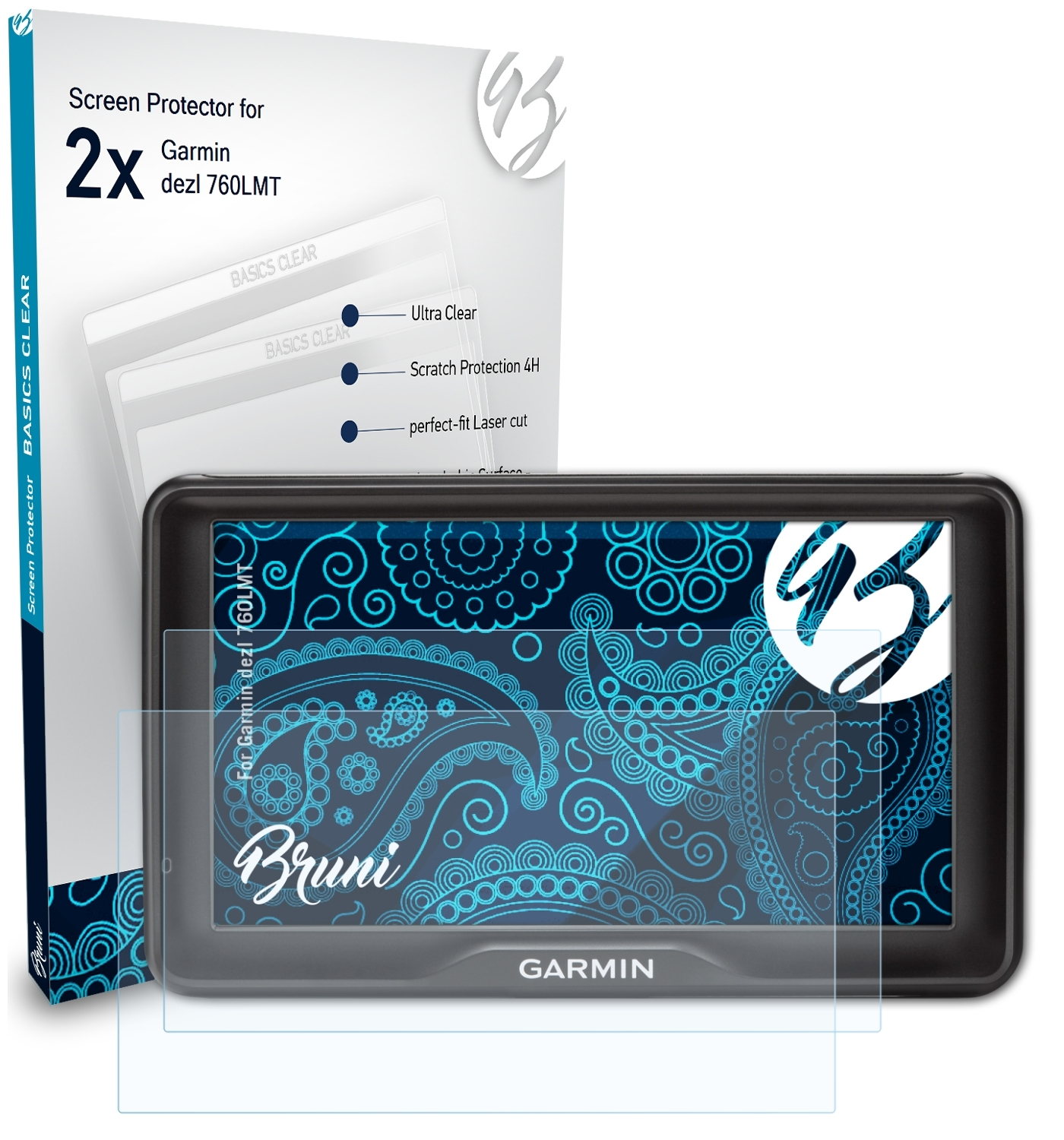 BRUNI 2x 760LMT) Basics-Clear dezl Schutzfolie(für Garmin