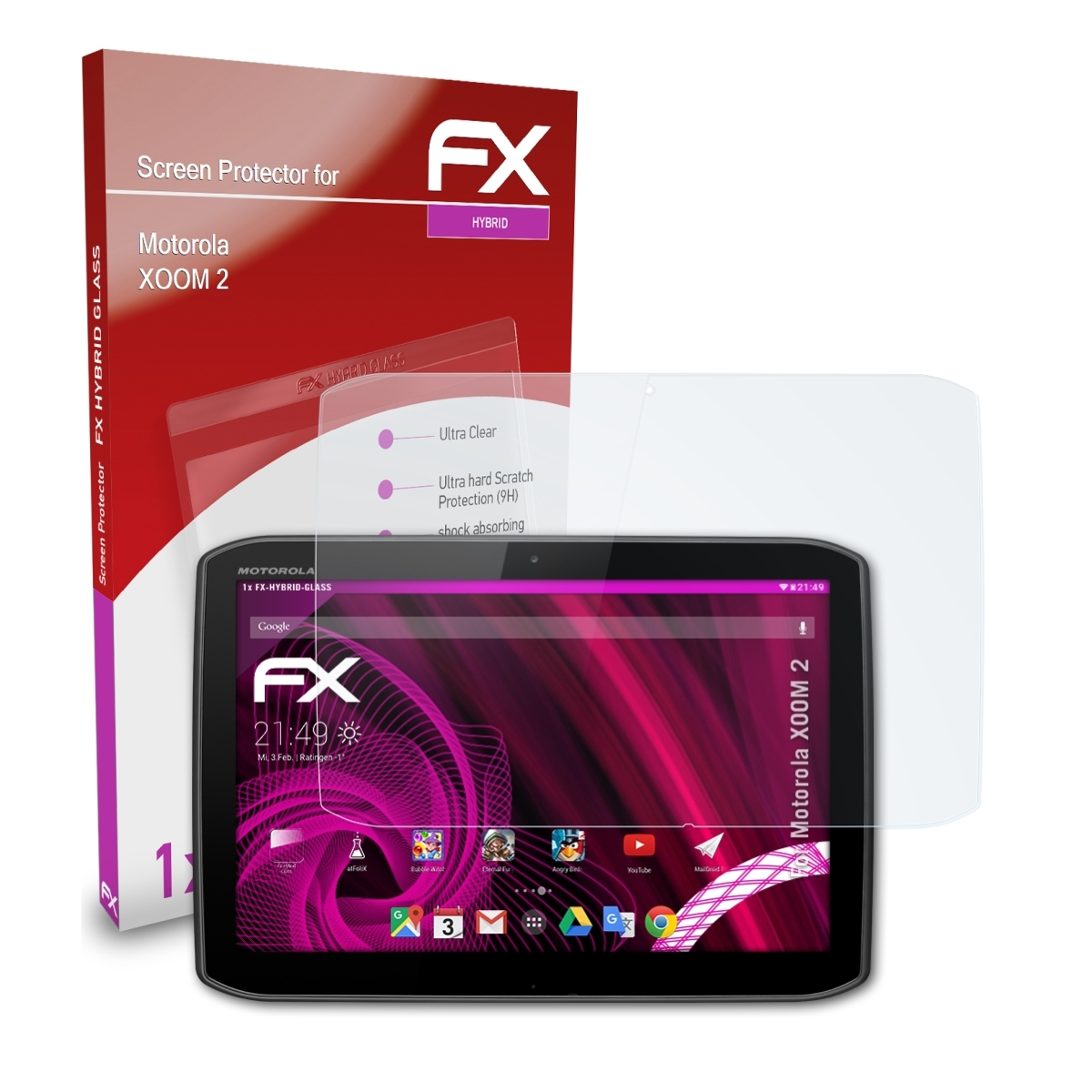 ATFOLIX FX-Hybrid-Glass Schutzglas(für Motorola XOOM 2)