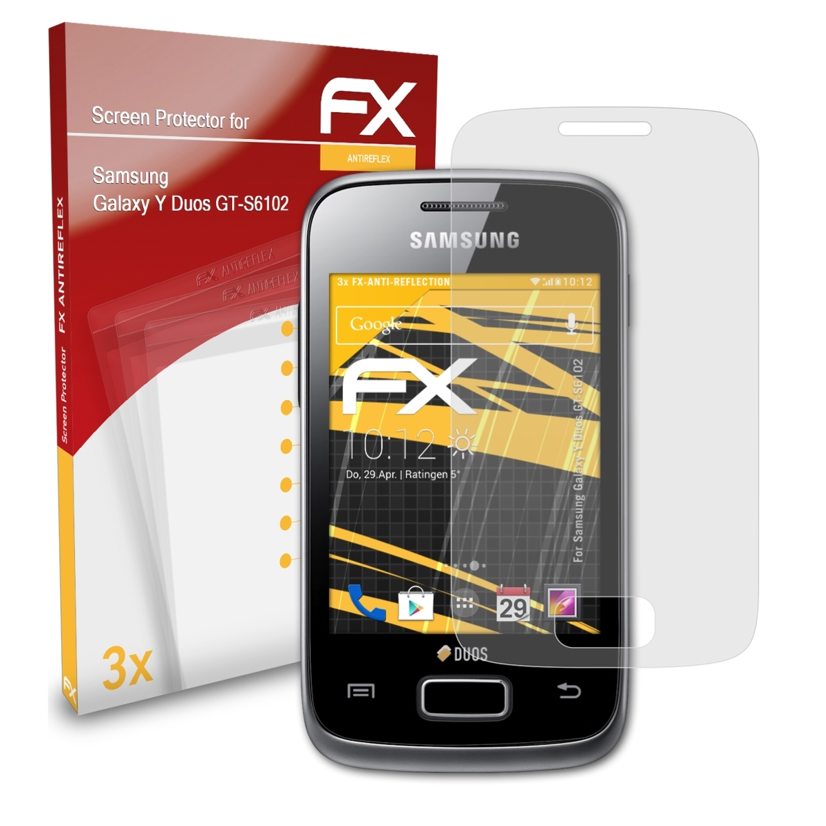 ATFOLIX 3x Y Duos (GT-S6102)) Galaxy FX-Antireflex Displayschutz(für Samsung