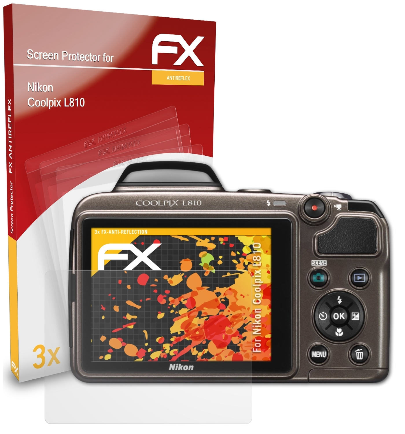 Nikon L810) 3x Displayschutz(für Coolpix ATFOLIX FX-Antireflex