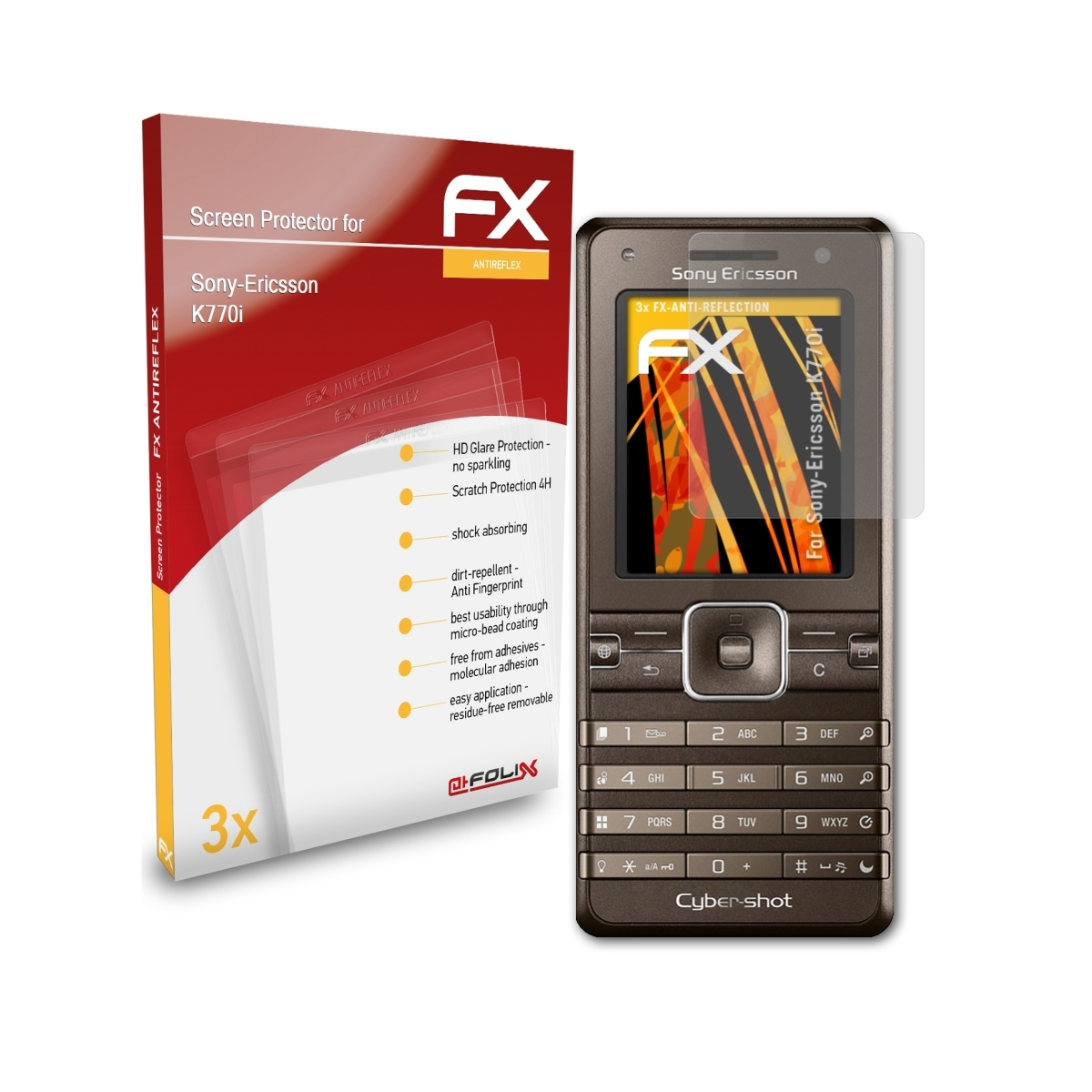 3x ATFOLIX Sony-Ericsson Displayschutz(für FX-Antireflex K770i)