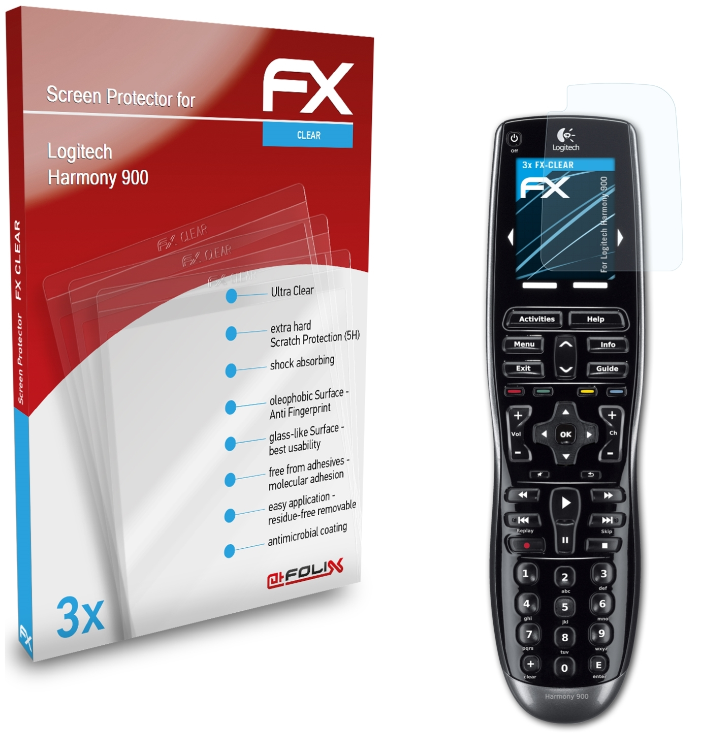 FX-Clear ATFOLIX Displayschutz(für Logitech Harmony 3x 900)