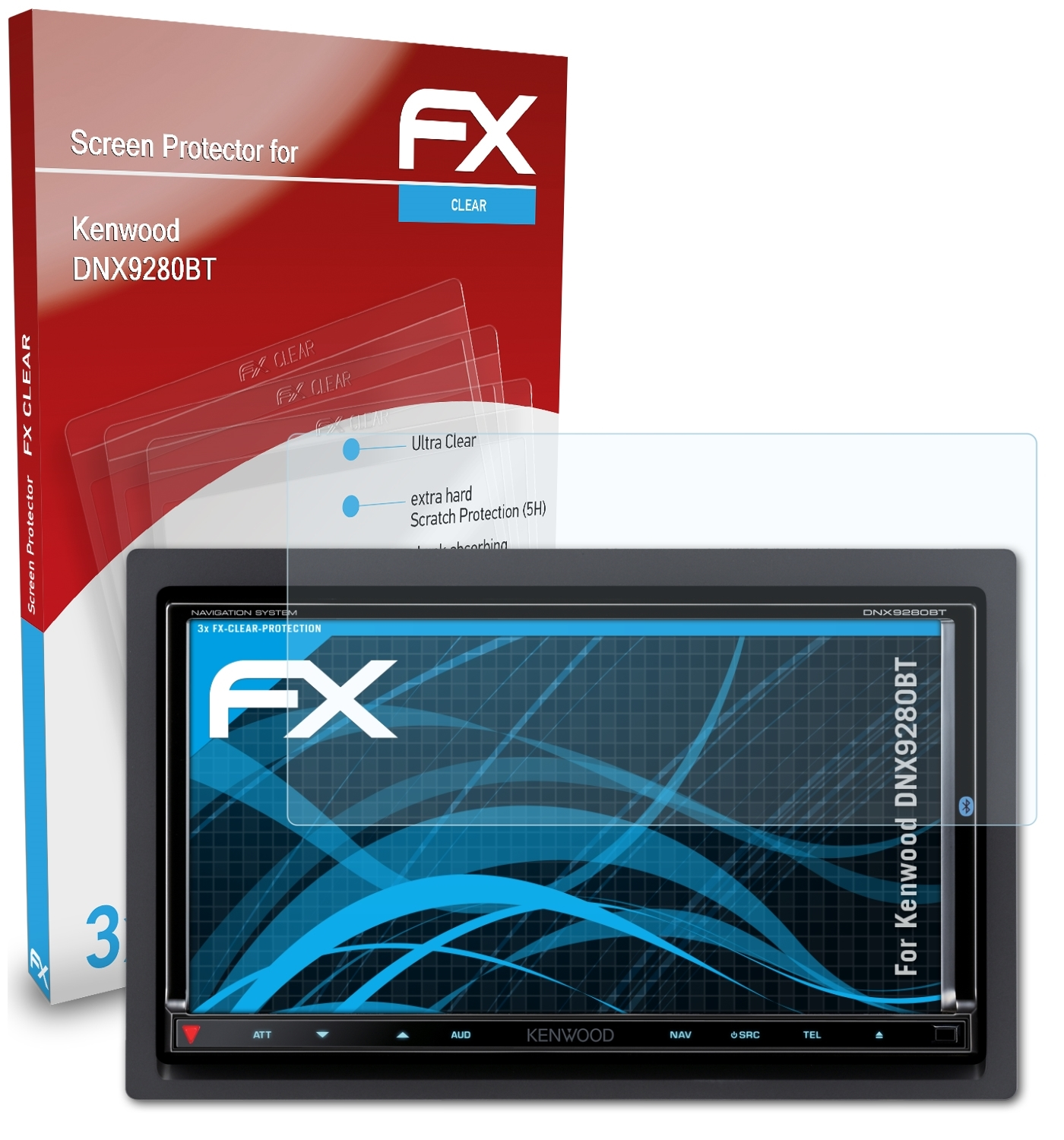 ATFOLIX 3x FX-Clear Displayschutz(für Kenwood DNX9280BT)