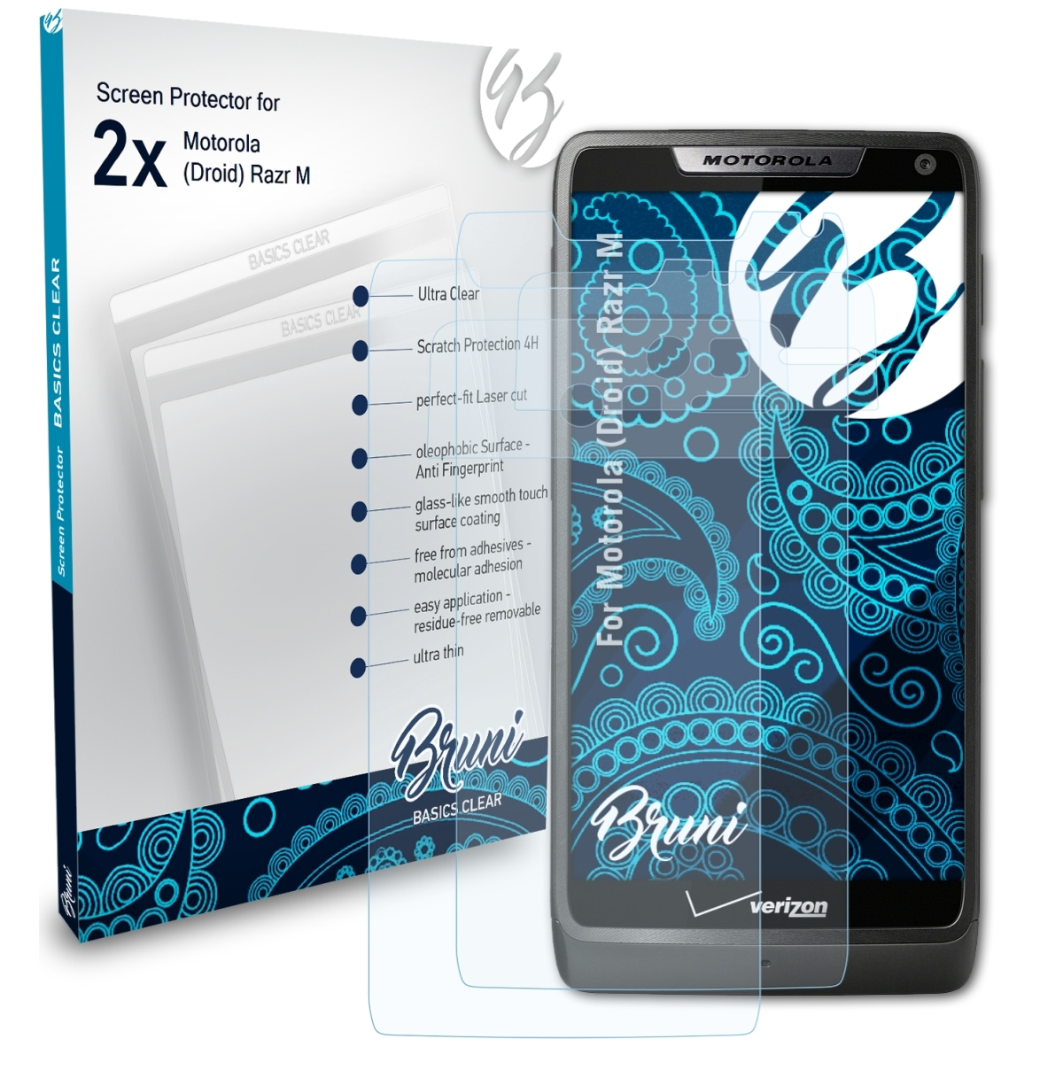 BRUNI 2x Basics-Clear Schutzfolie(für Motorola M) Razr (Droid)