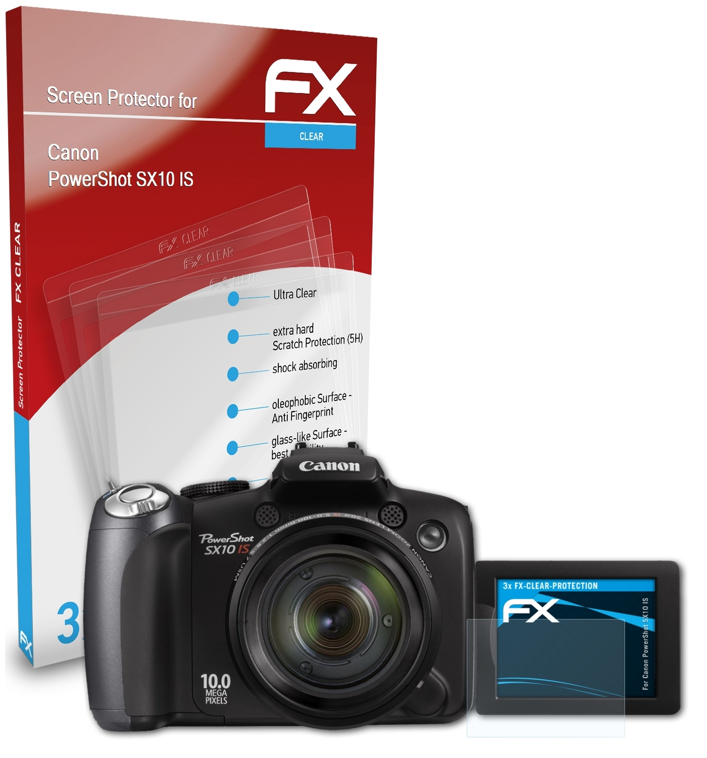 ATFOLIX 3x FX-Clear Canon PowerShot IS) SX10 Displayschutz(für