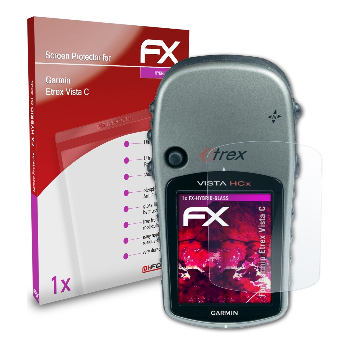 ATFOLIX FX-Hybrid-Glass Schutzglas(für Garmin C) Etrex Vista