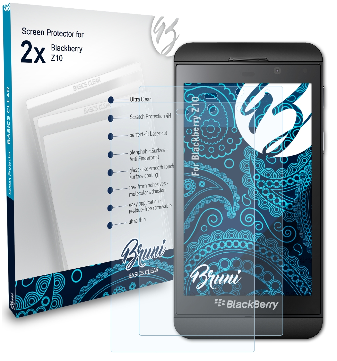 BRUNI 2x Blackberry Basics-Clear Z10) Schutzfolie(für