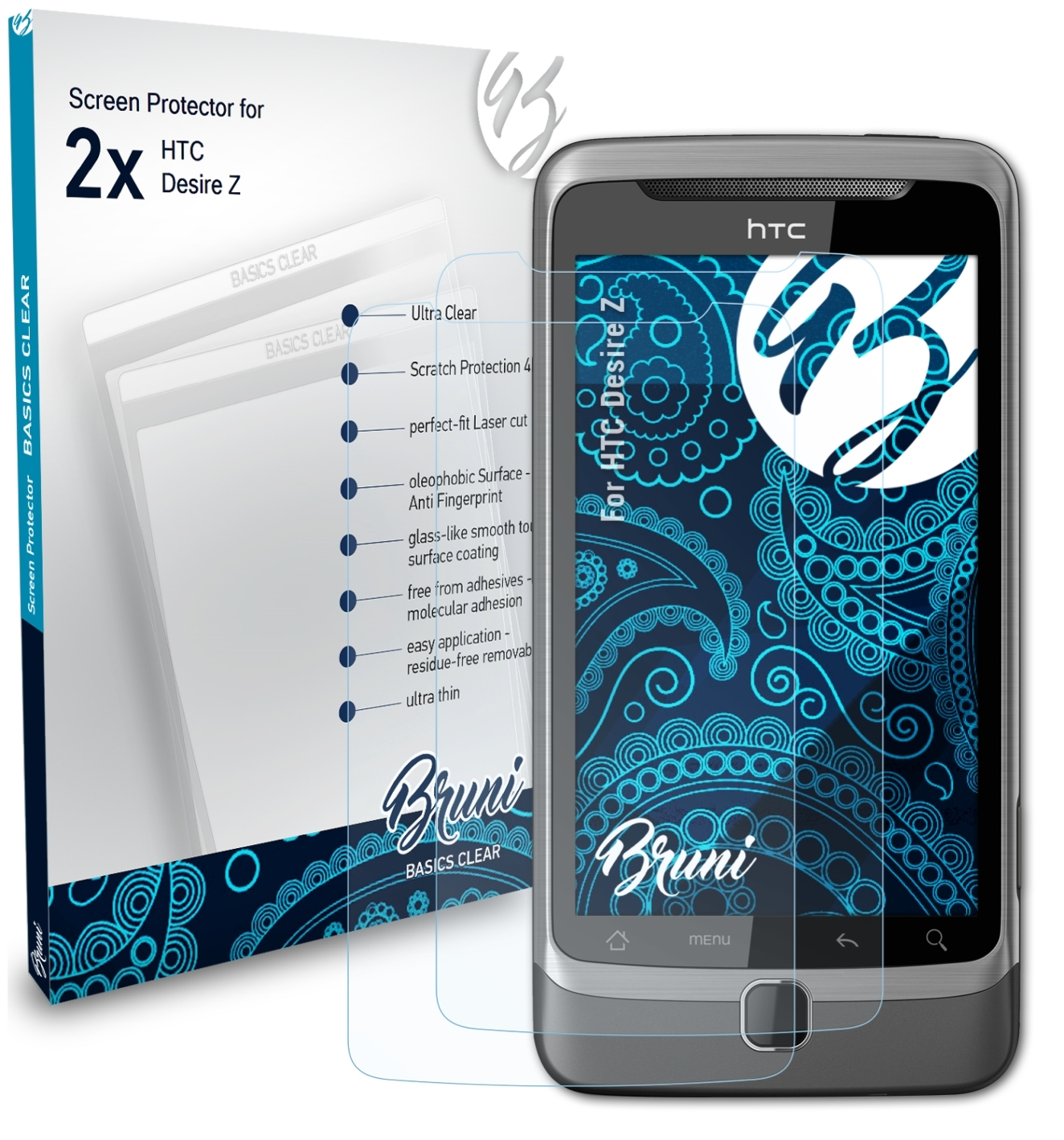 Desire Z) Schutzfolie(für BRUNI 2x HTC Basics-Clear