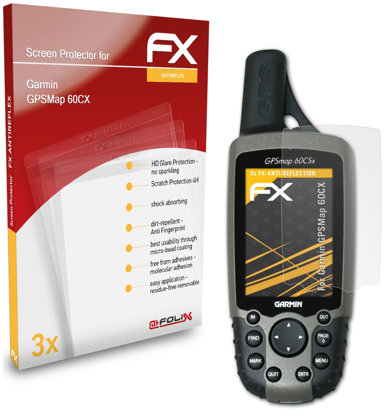 Displayschutz(für 3x ATFOLIX 60CX) Garmin GPSMap FX-Antireflex