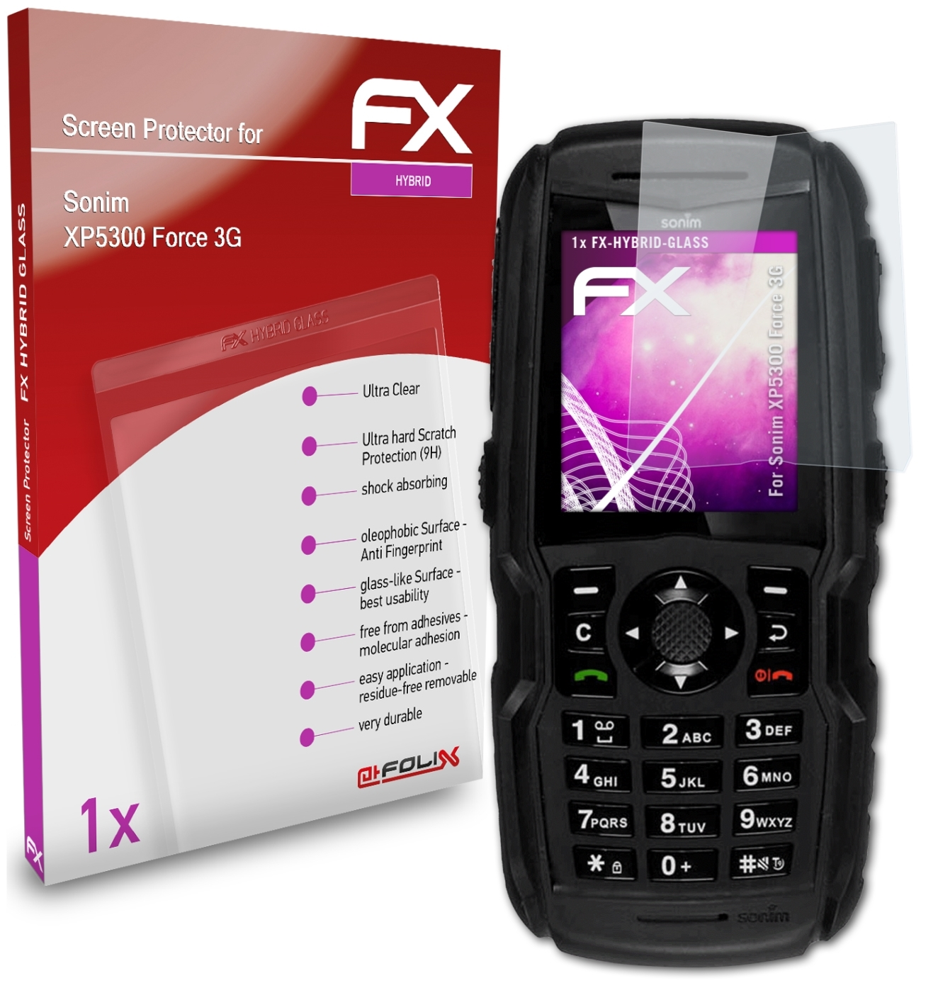 XP5300 ATFOLIX FX-Hybrid-Glass 3G) Sonim Schutzglas(für Force