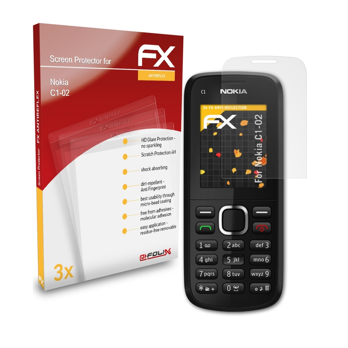 ATFOLIX 3x Nokia Displayschutz(für C1-02) FX-Antireflex