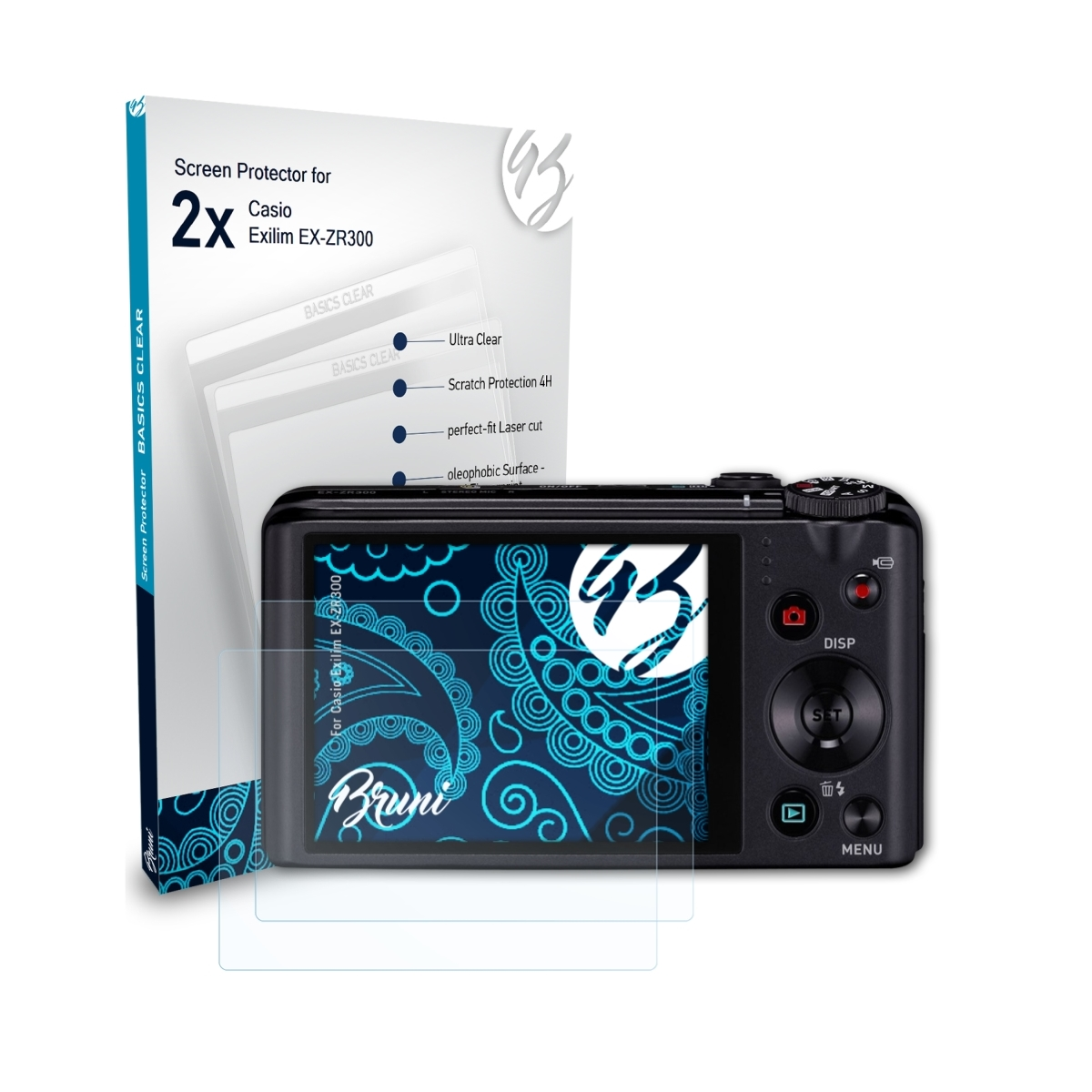 BRUNI 2x Basics-Clear Exilim EX-ZR300) Schutzfolie(für Casio