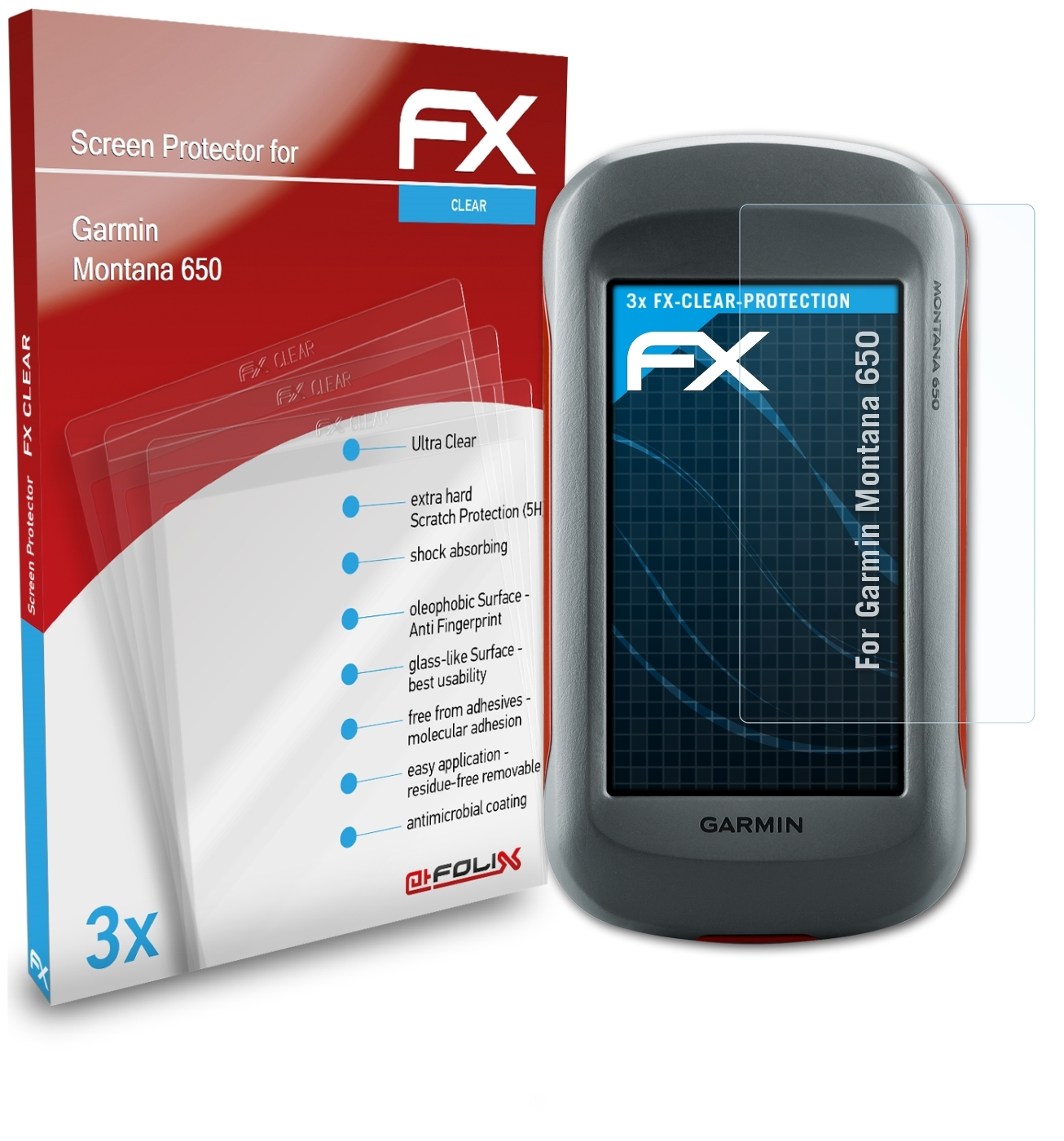 ATFOLIX 3x Montana Displayschutz(für FX-Clear 650) Garmin