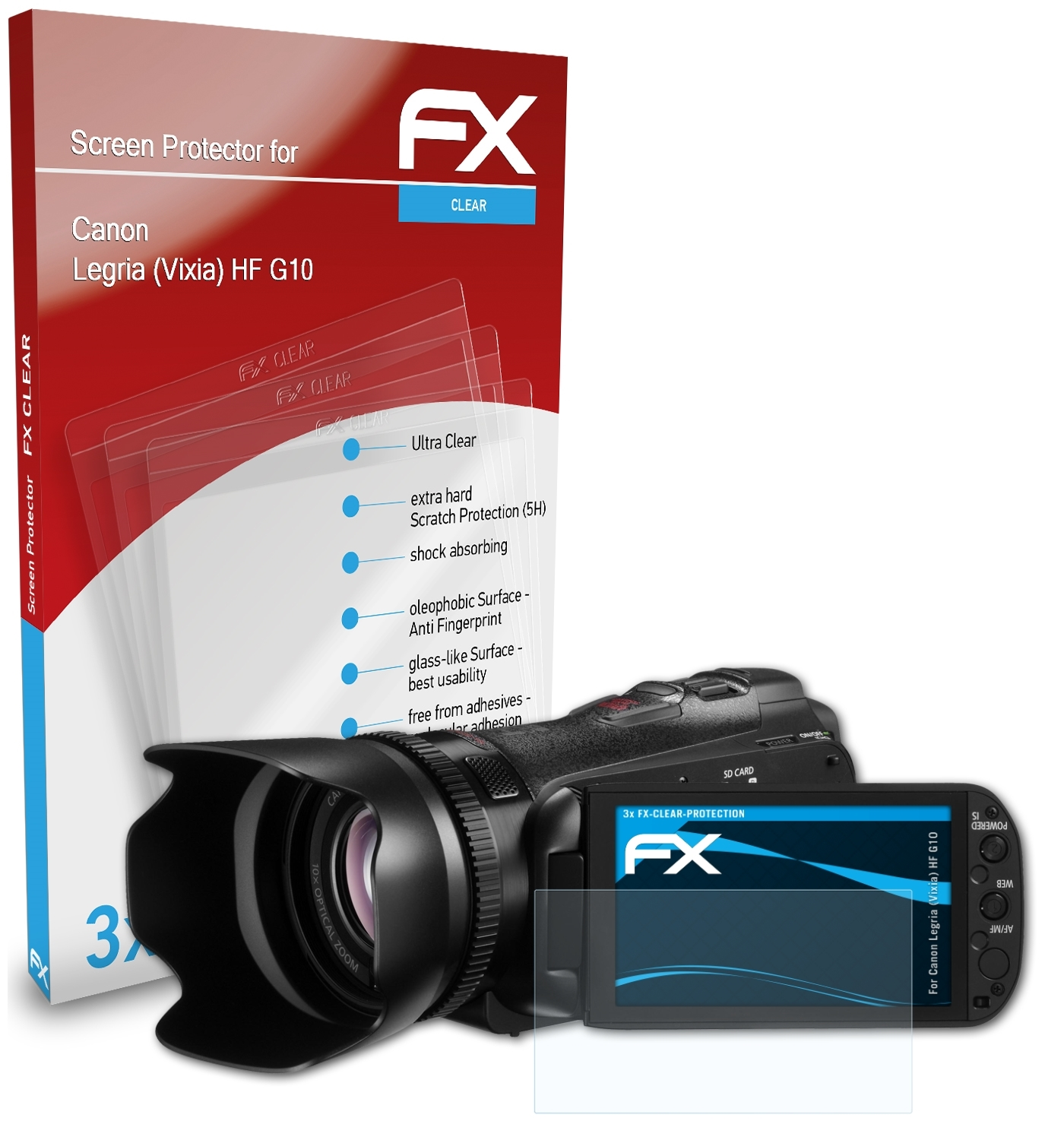ATFOLIX 3x Displayschutz(für HF Legria Canon FX-Clear (Vixia) G10)