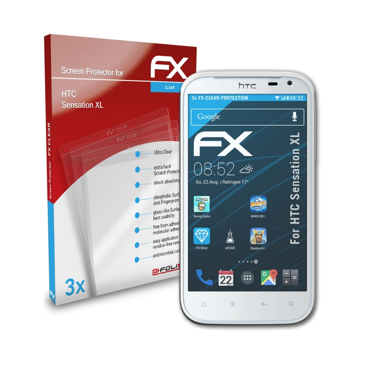 ATFOLIX 3x FX-Clear HTC XL) Displayschutz(für Sensation