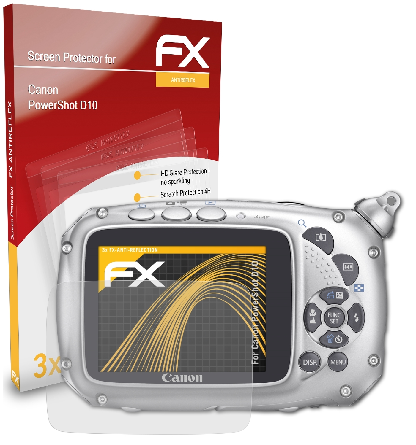 ATFOLIX 3x FX-Antireflex Canon PowerShot D10) Displayschutz(für