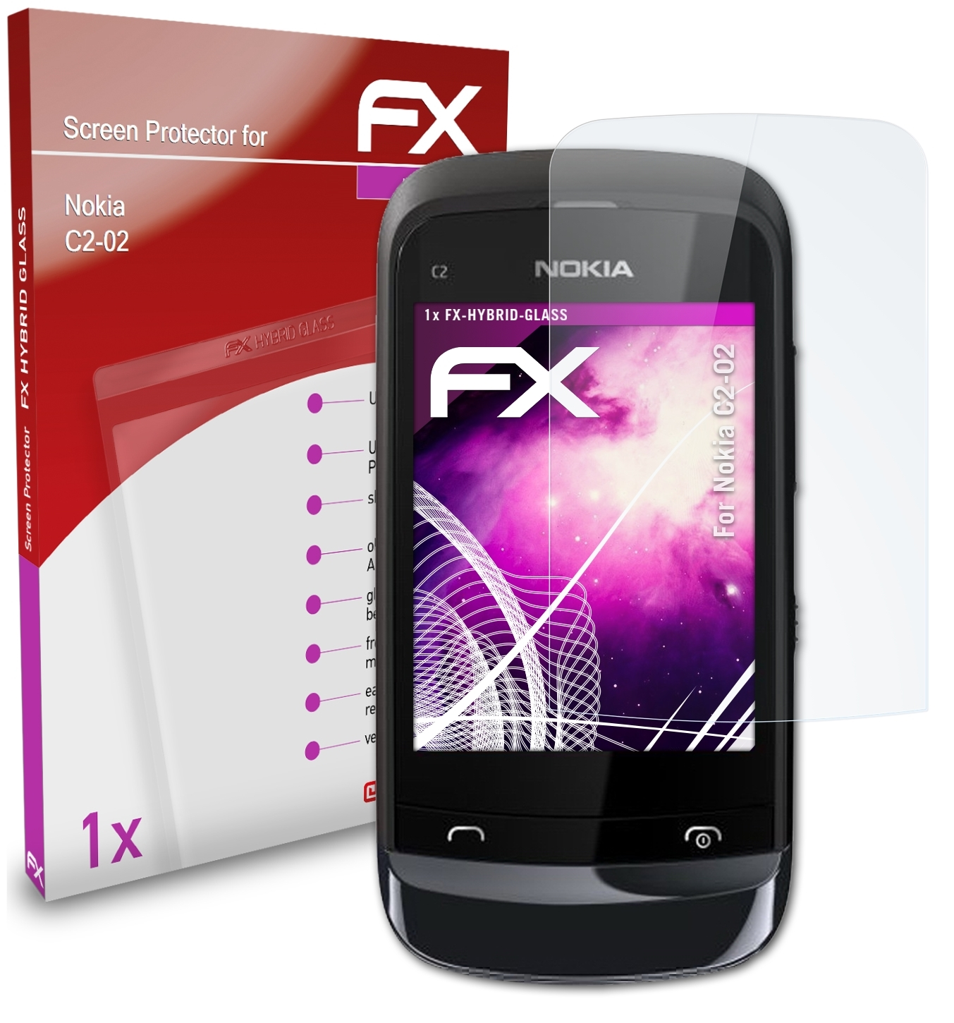 ATFOLIX FX-Hybrid-Glass Schutzglas(für C2-02) Nokia