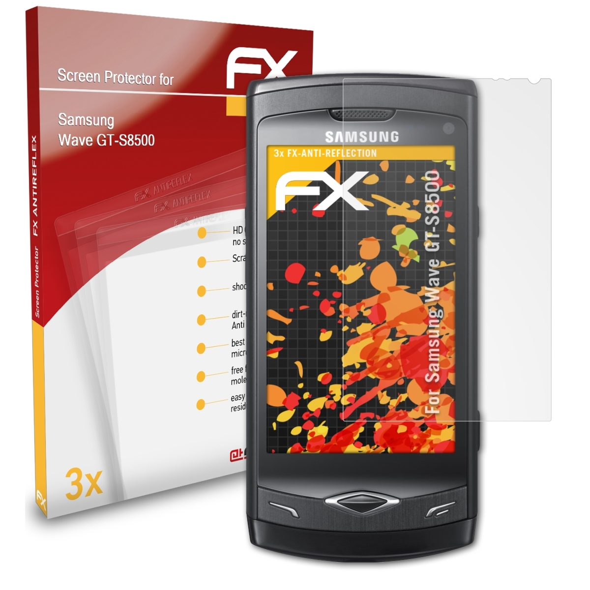 ATFOLIX 3x Samsung Displayschutz(für (GT-S8500)) FX-Antireflex Wave