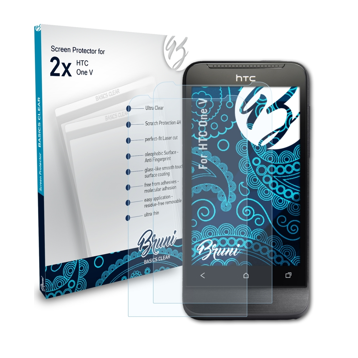 BRUNI 2x Basics-Clear Schutzfolie(für One V) HTC
