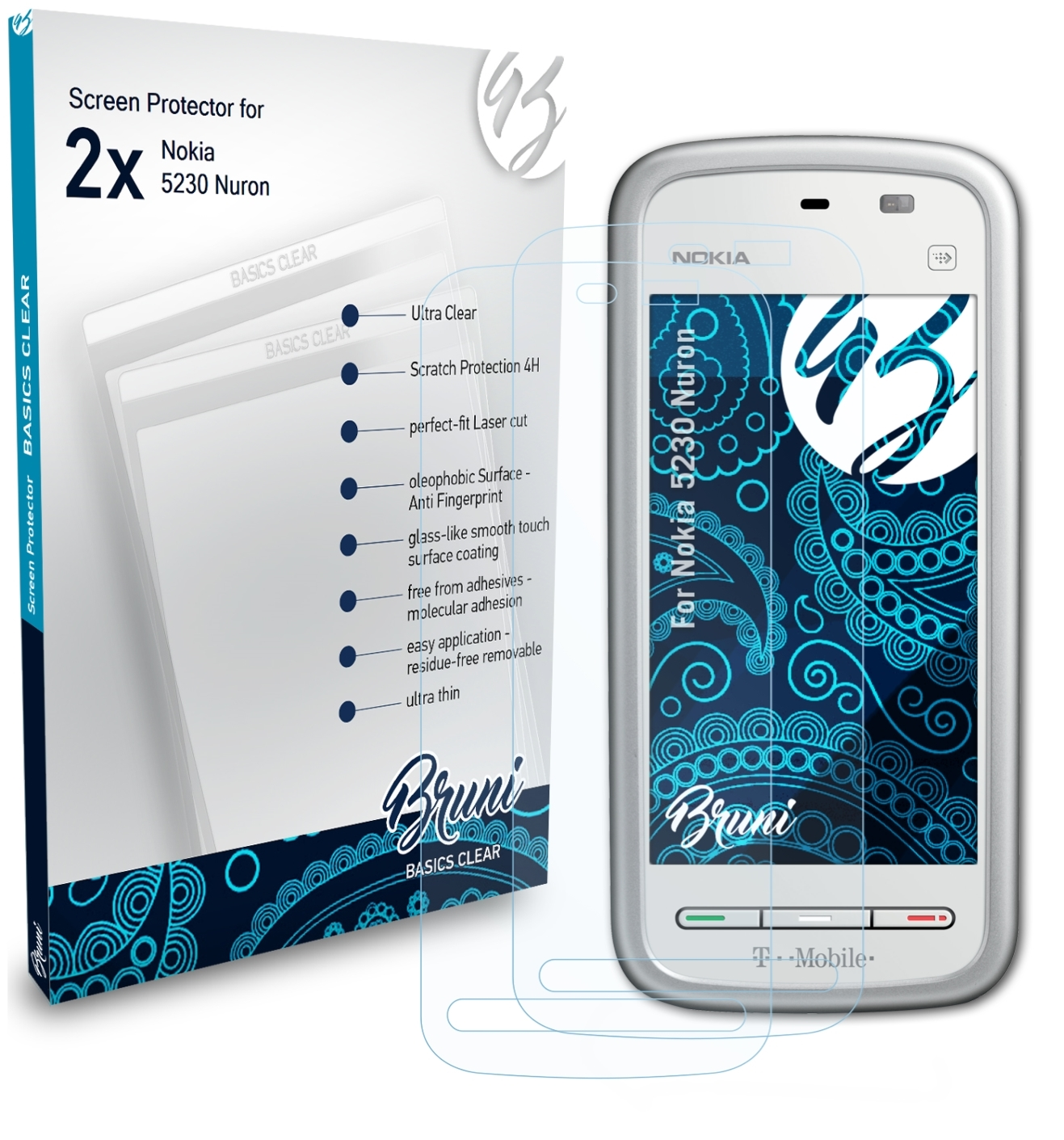 5230 Nuron) Nokia 2x BRUNI Basics-Clear Schutzfolie(für