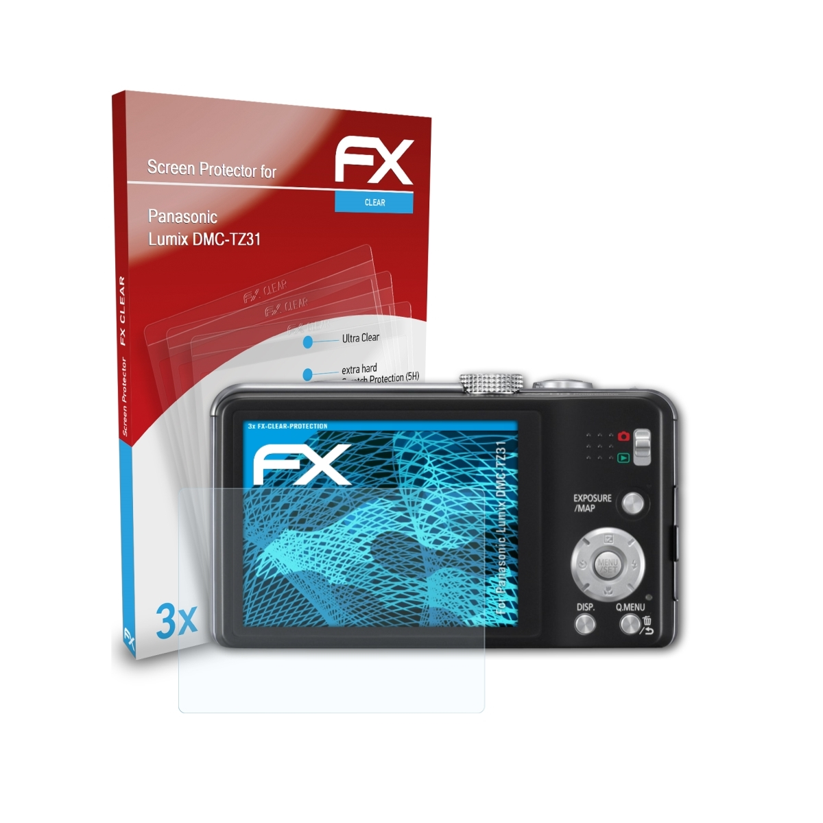 Panasonic DMC-TZ31) 3x Displayschutz(für Lumix FX-Clear ATFOLIX