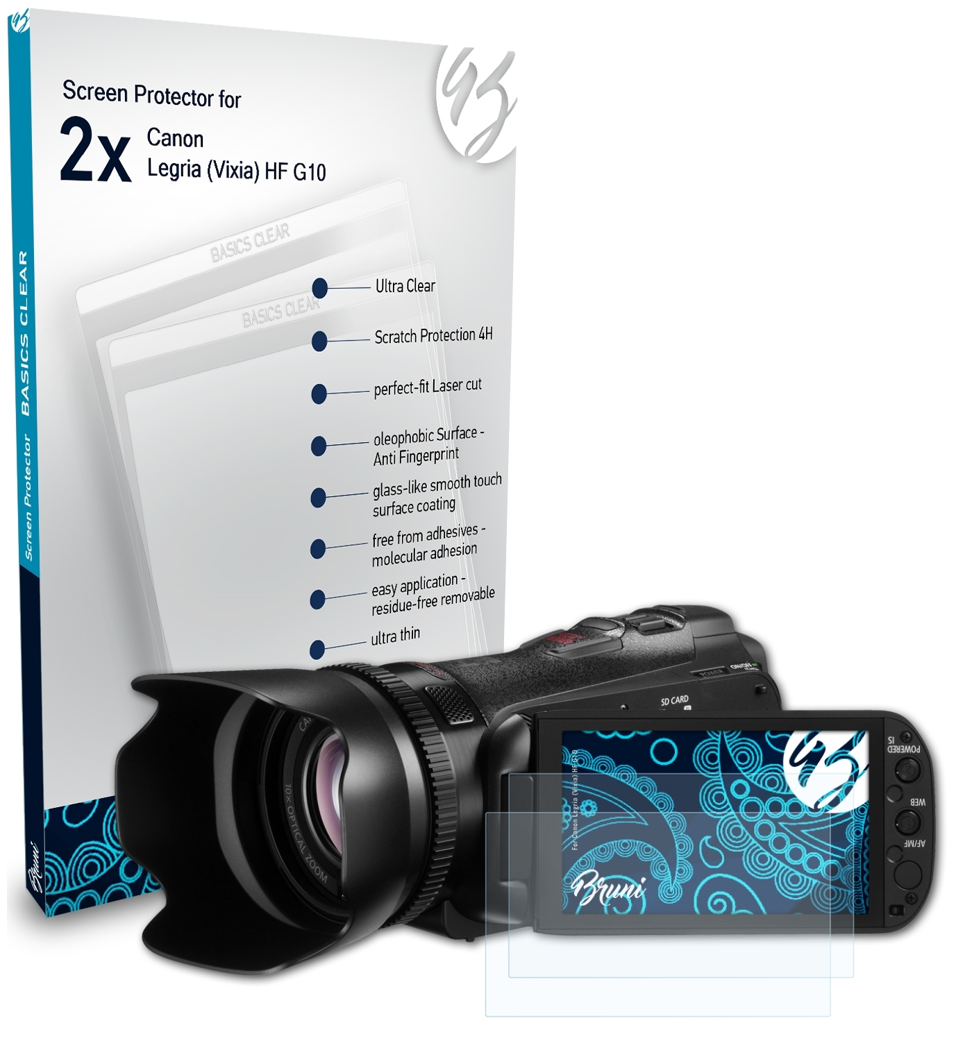 BRUNI 2x Basics-Clear Legria G10) (Vixia) Canon HF Schutzfolie(für