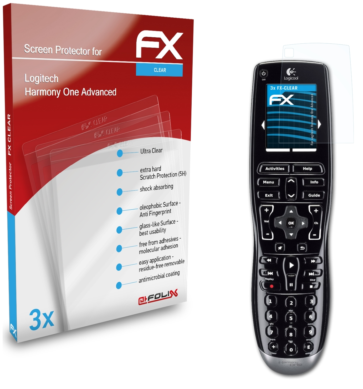 ATFOLIX 3x Advanced) Logitech One FX-Clear Harmony Displayschutz(für