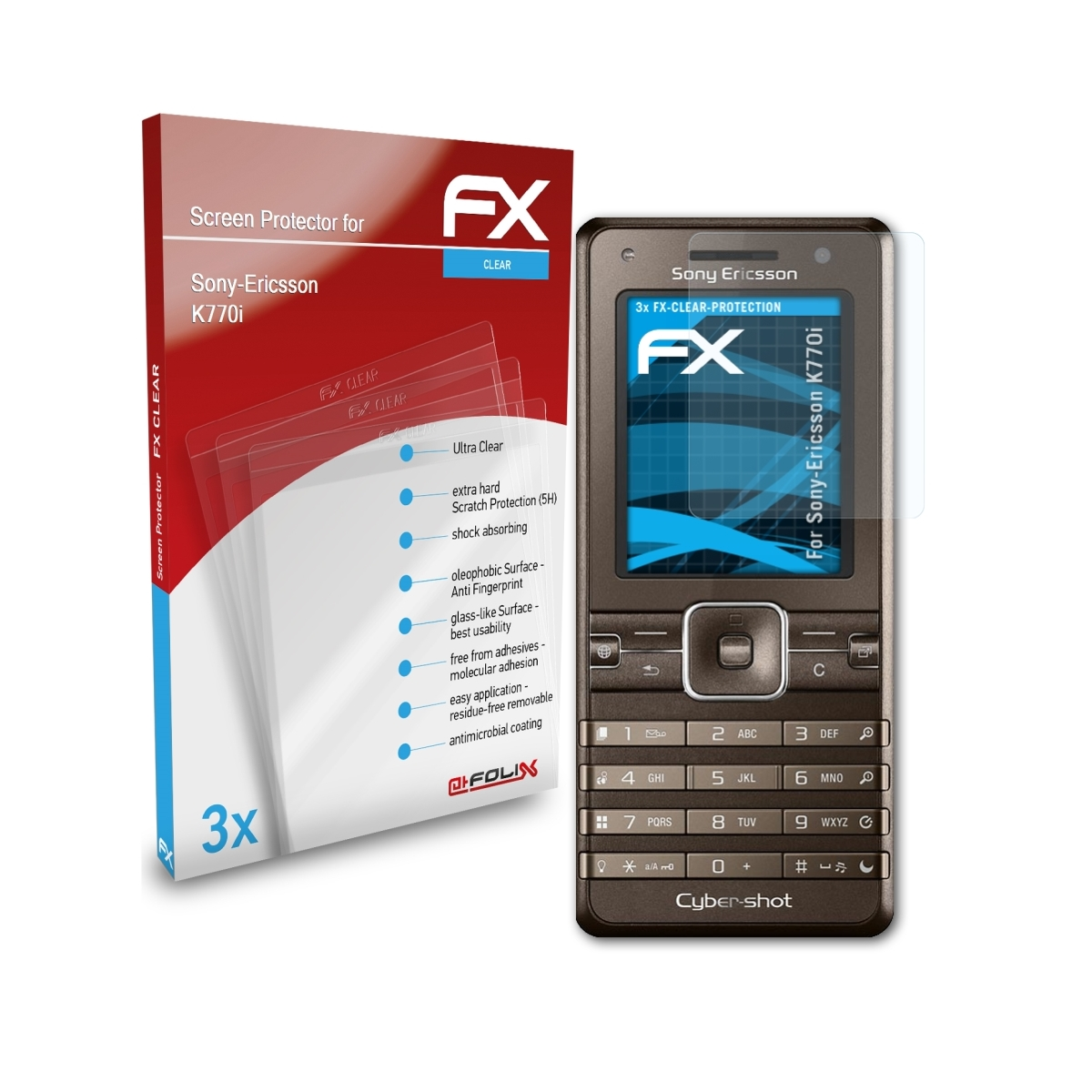 ATFOLIX 3x Sony-Ericsson Displayschutz(für FX-Clear K770i)