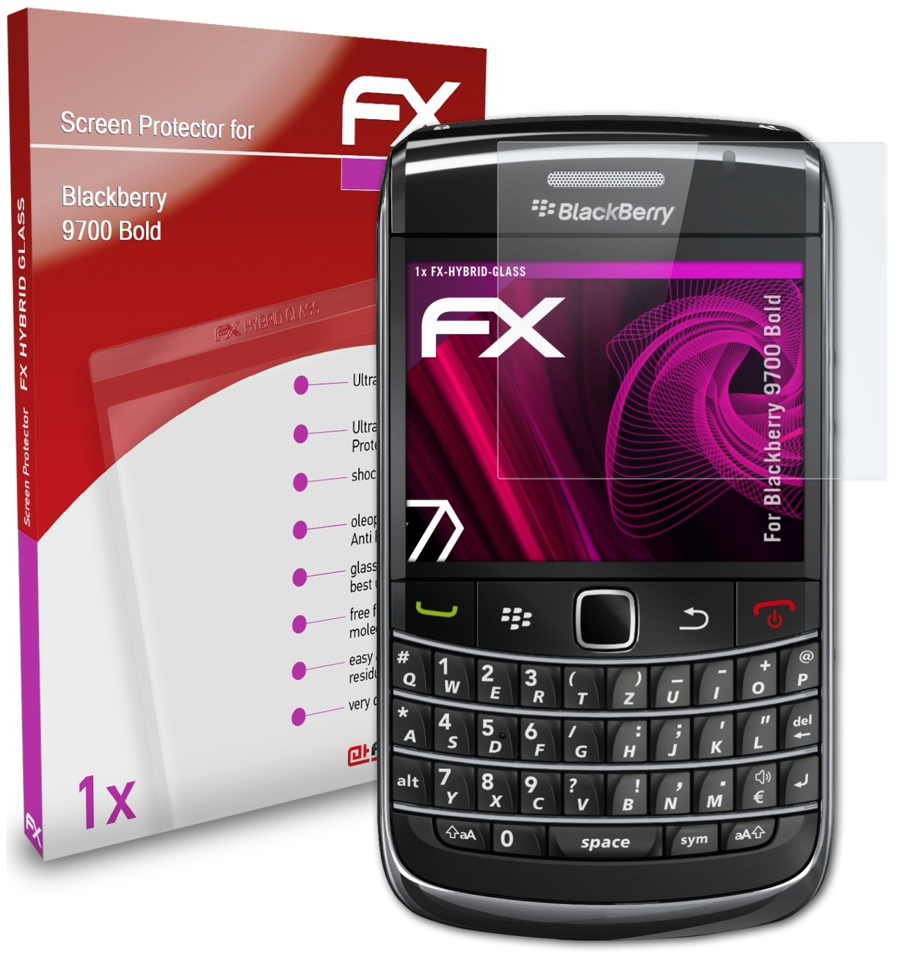 ATFOLIX FX-Hybrid-Glass Schutzglas(für Blackberry Bold) 9700