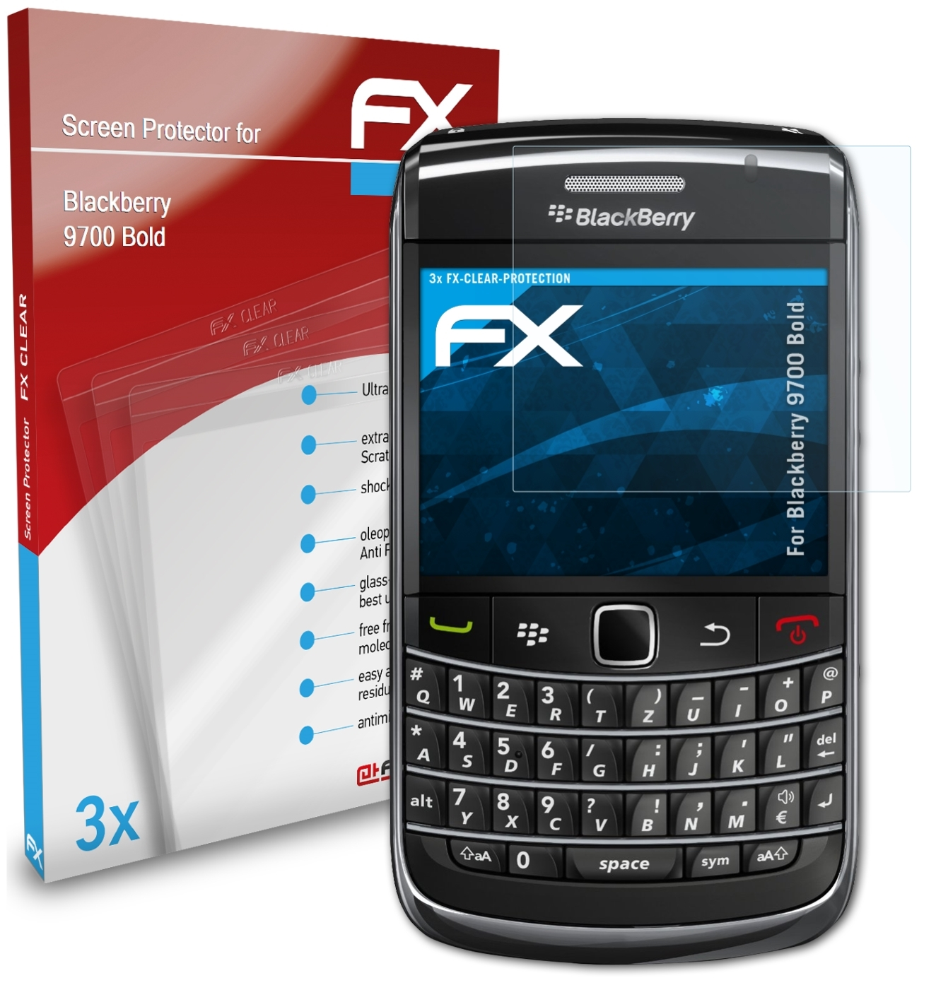 ATFOLIX 3x FX-Clear Displayschutz(für Bold) Blackberry 9700