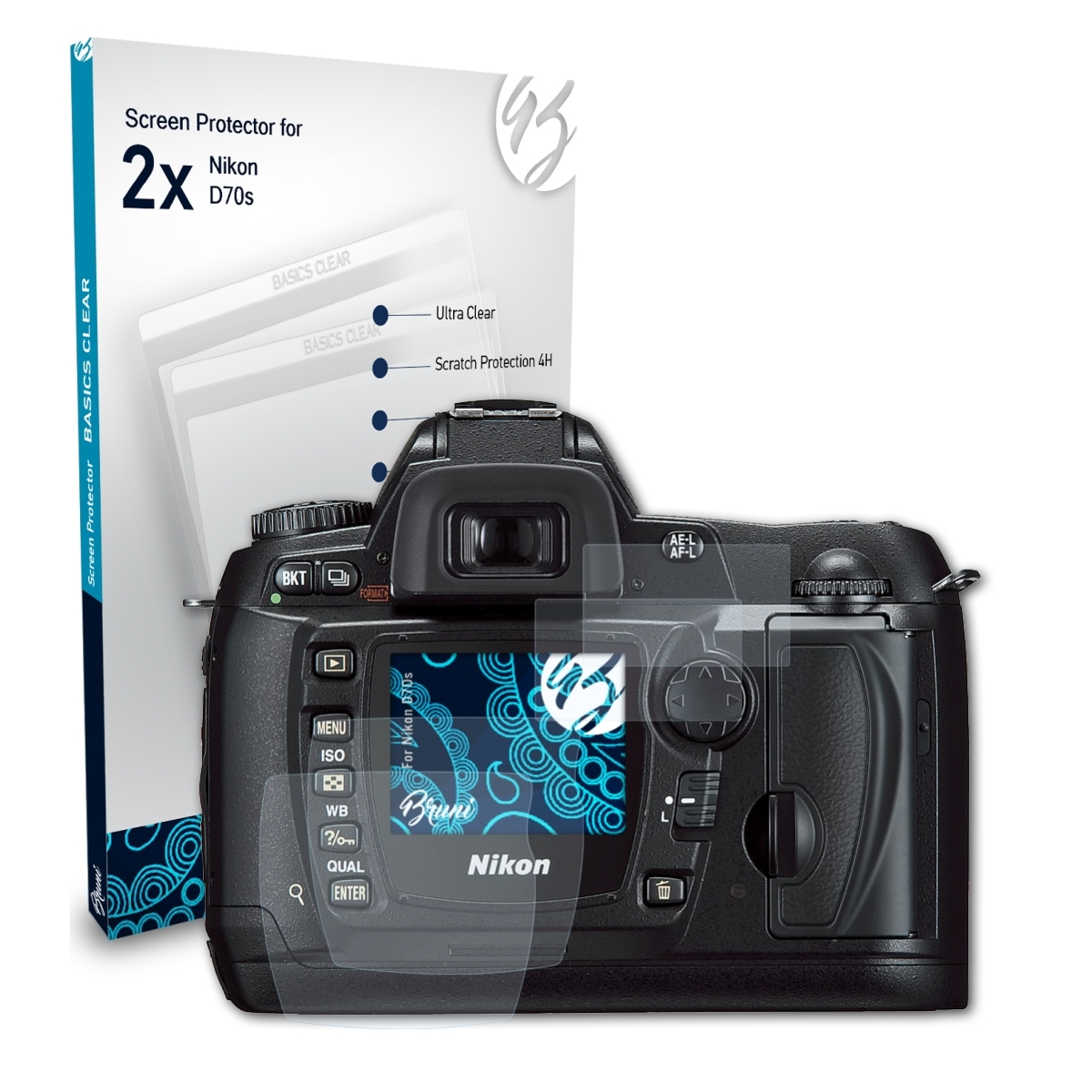 BRUNI 2x D70s) Basics-Clear Nikon Schutzfolie(für
