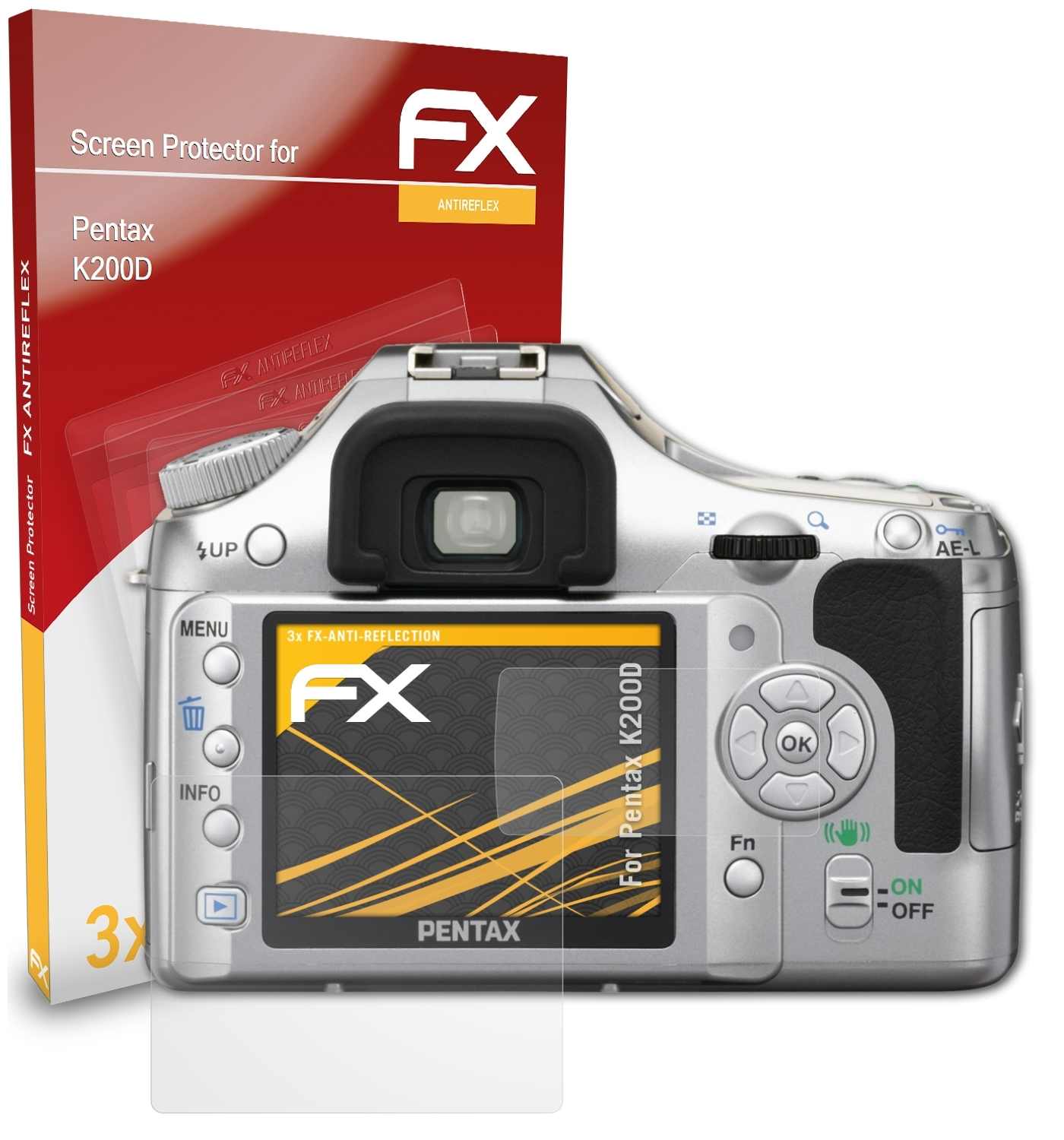 ATFOLIX Pentax FX-Antireflex Displayschutz(für K200D) 3x