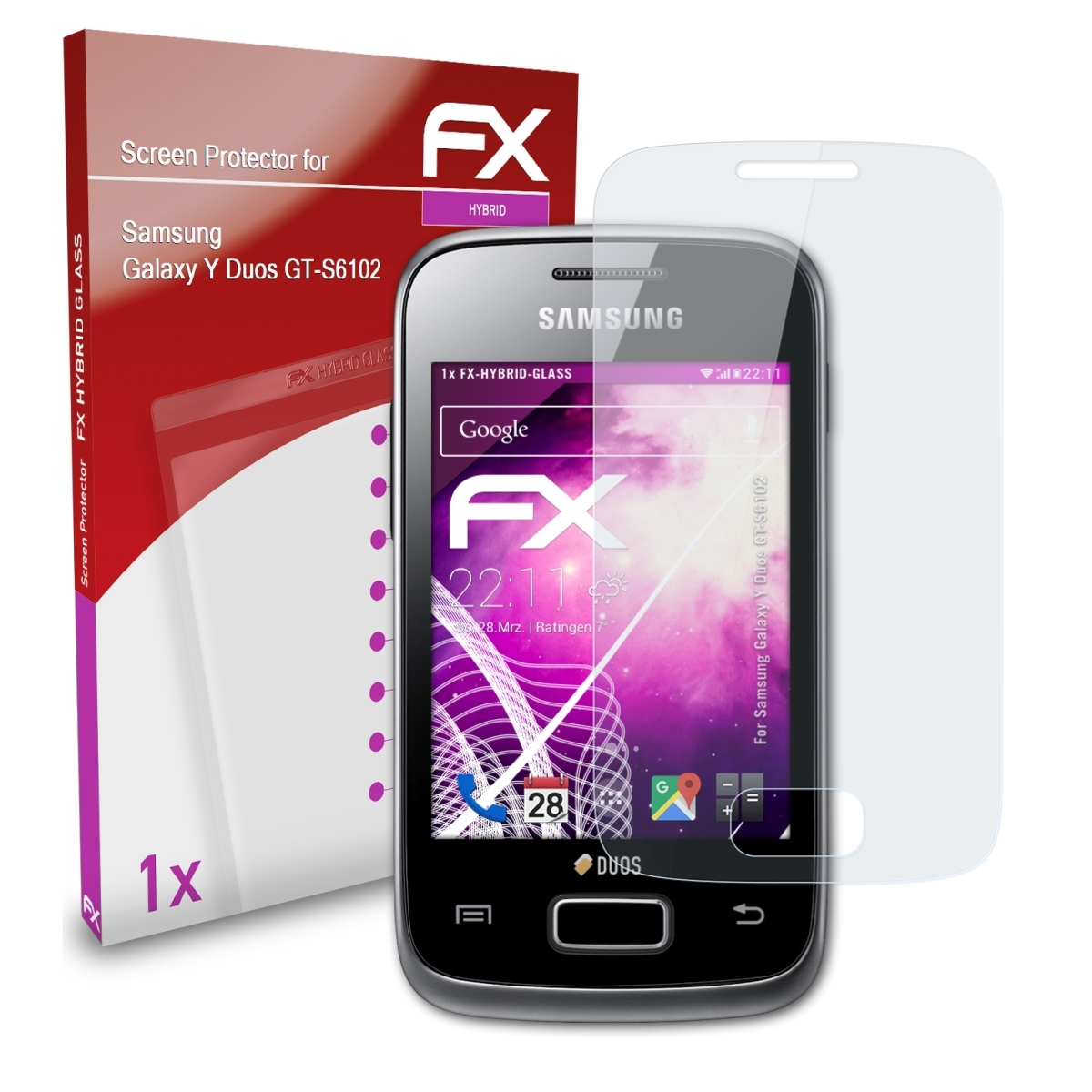 ATFOLIX FX-Hybrid-Glass Samsung Duos (GT-S6102)) Y Galaxy Schutzglas(für