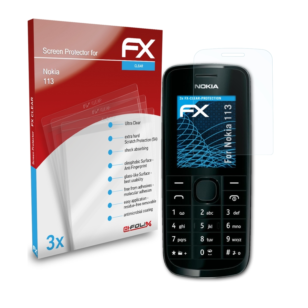 ATFOLIX 3x Nokia Displayschutz(für FX-Clear 113)