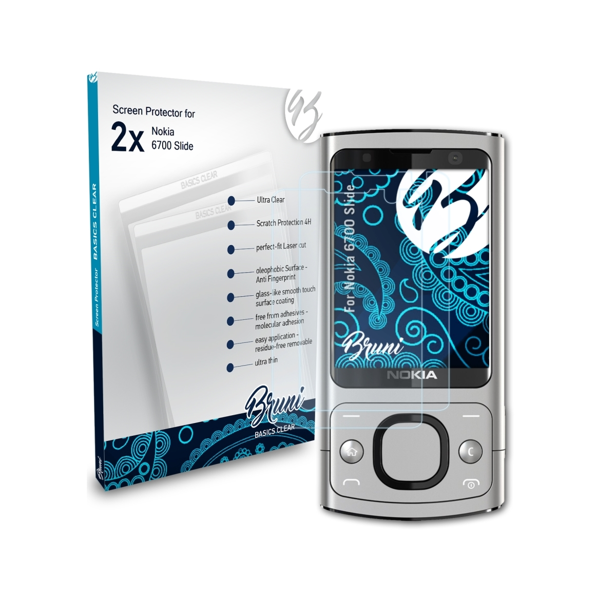 BRUNI 2x Basics-Clear Schutzfolie(für Nokia 6700 Slide)
