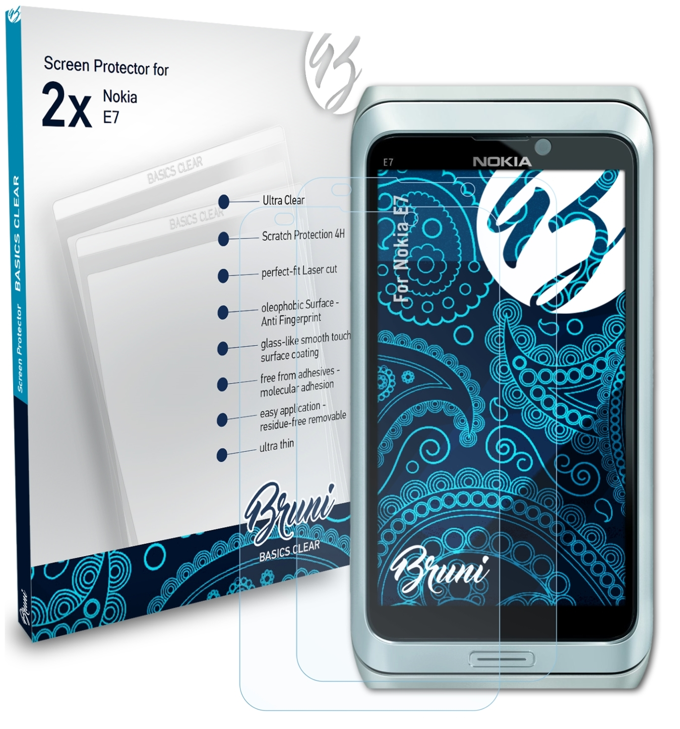 BRUNI 2x Nokia E7) Basics-Clear Schutzfolie(für