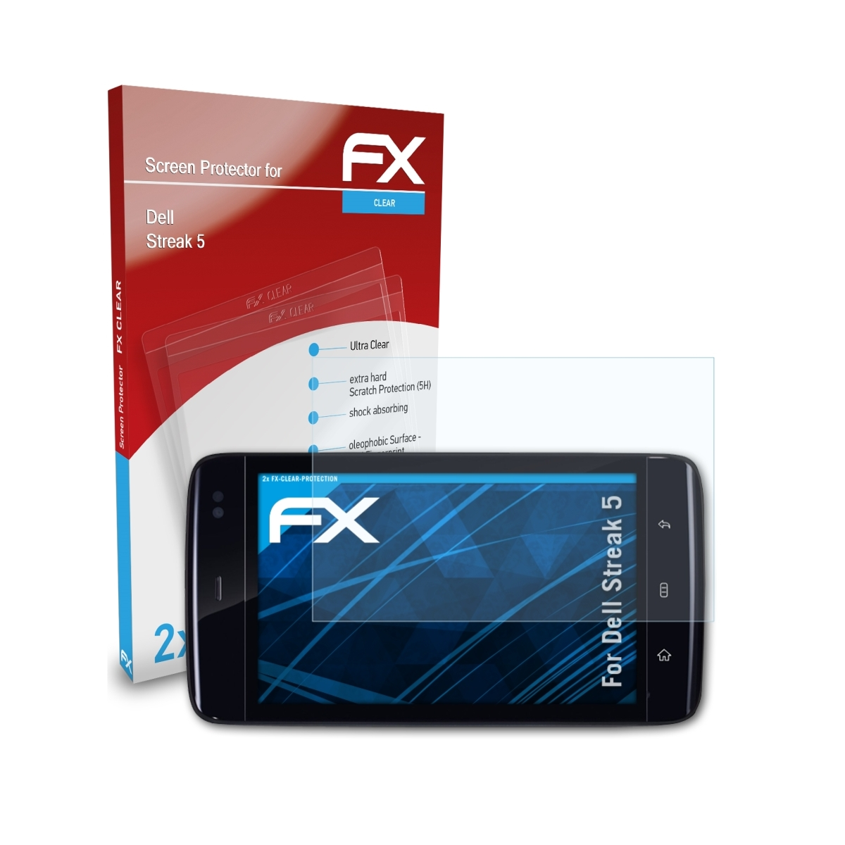 ATFOLIX 2x FX-Clear Displayschutz(für Dell 5) Streak
