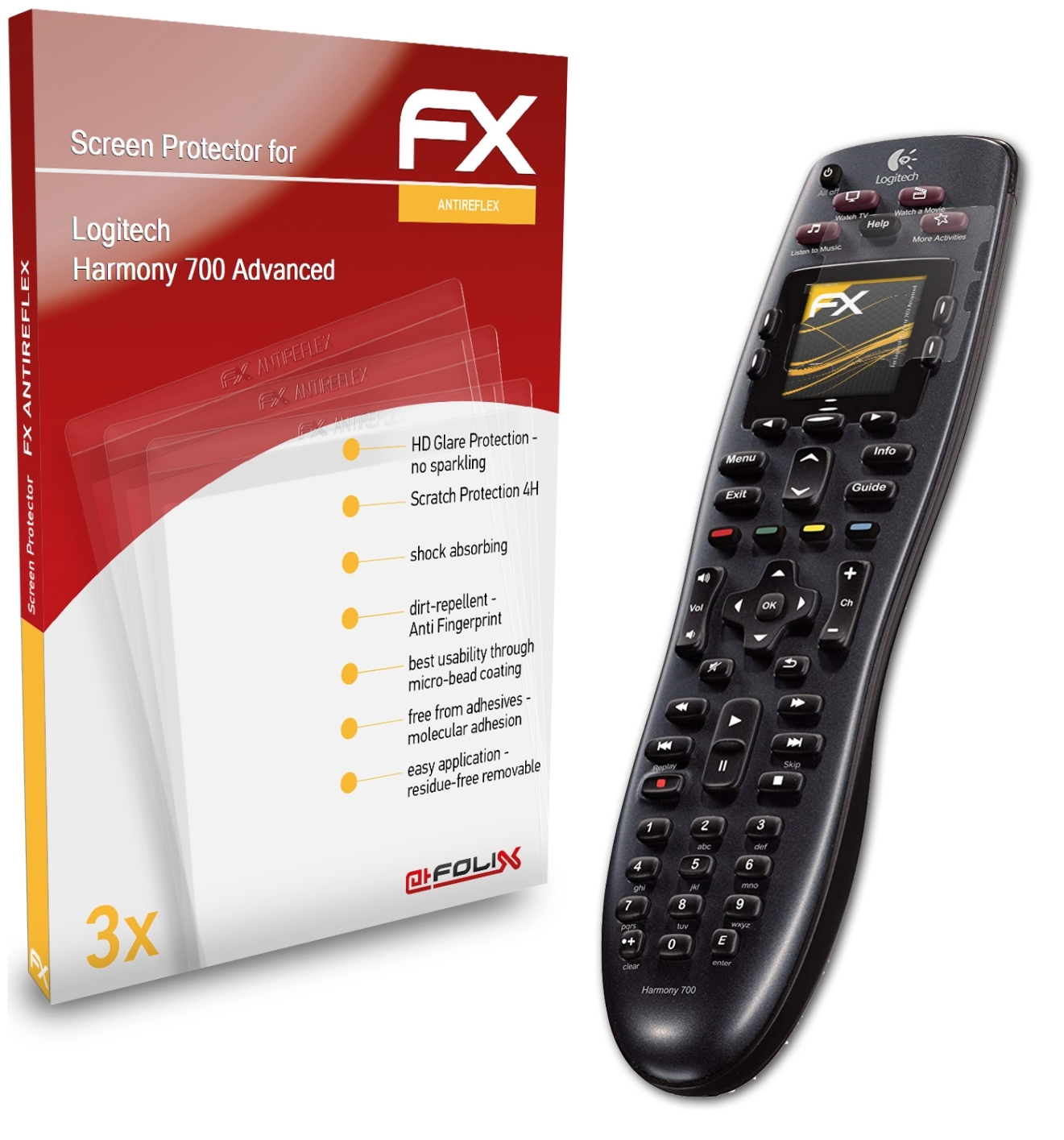 ATFOLIX 3x FX-Antireflex Displayschutz(für Logitech Advanced) Harmony 700