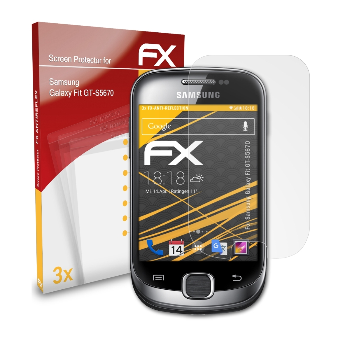 3x Fit Galaxy Displayschutz(für (GT-S5670)) ATFOLIX Samsung FX-Antireflex