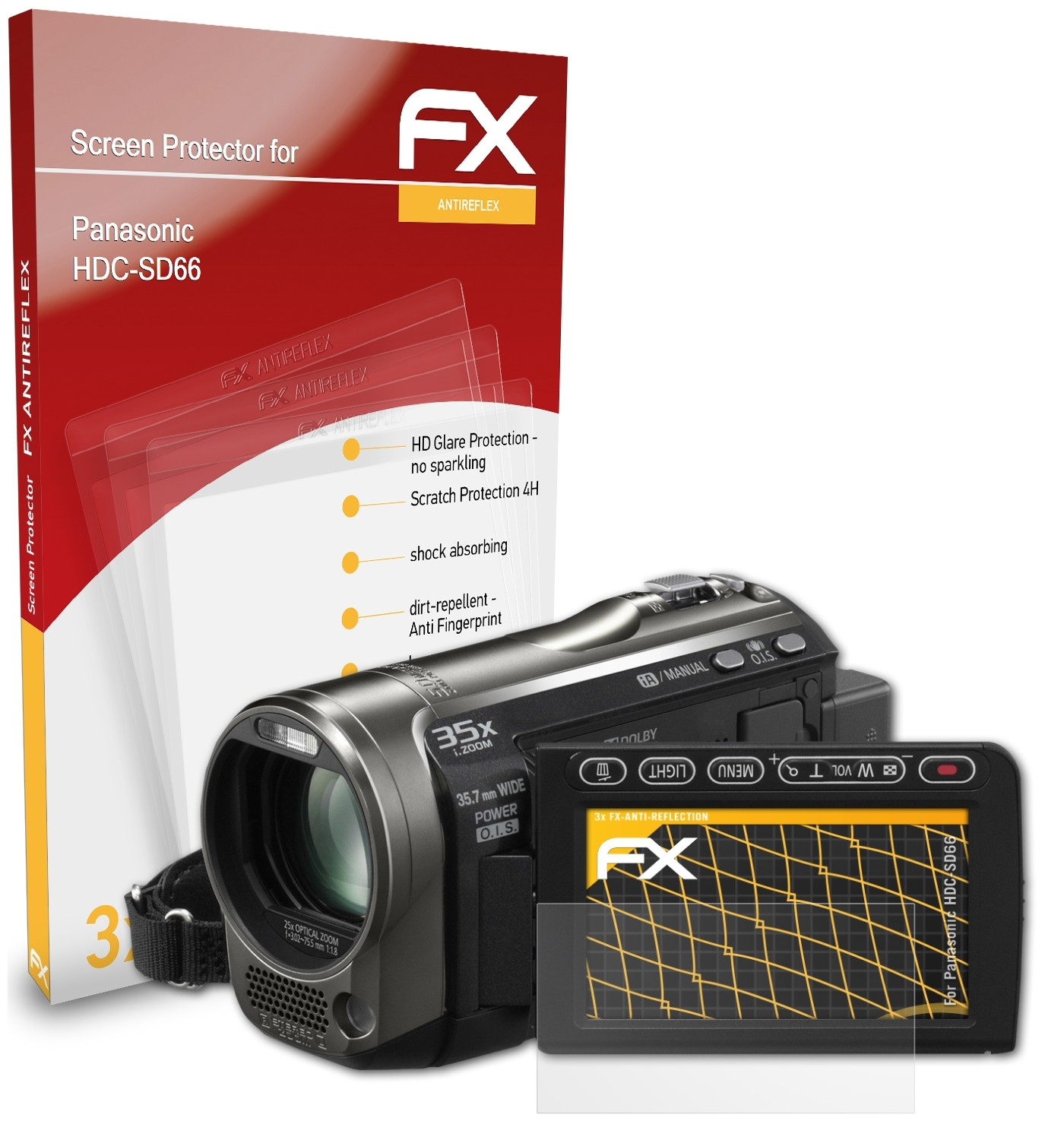 FX-Antireflex ATFOLIX Displayschutz(für HDC-SD66) 3x Panasonic