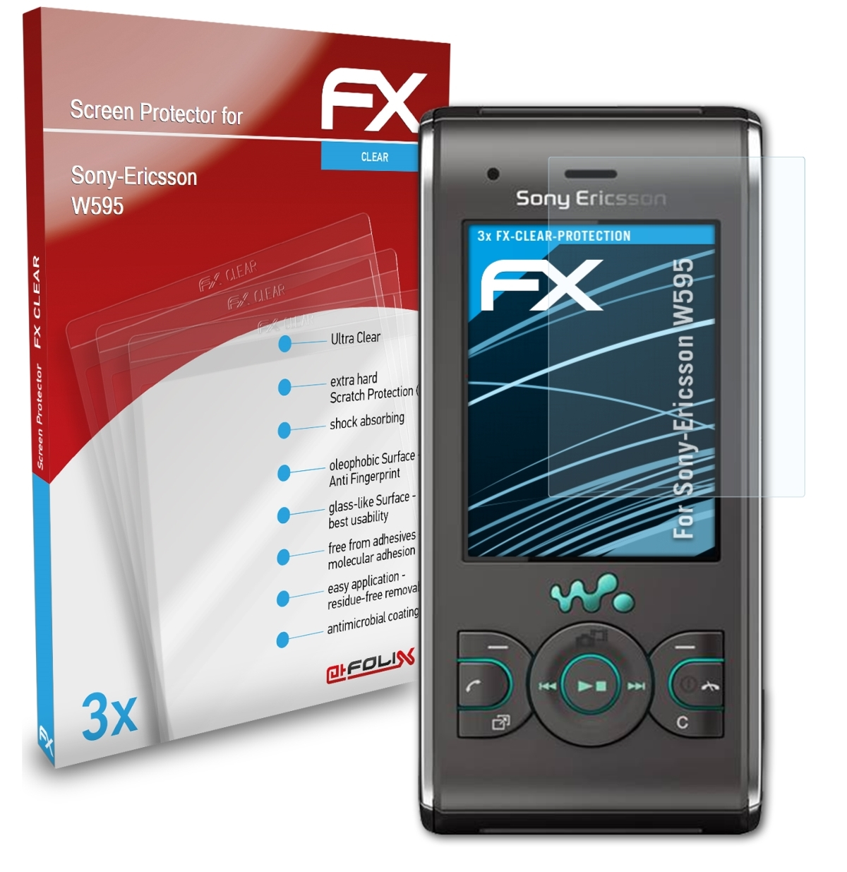 3x Displayschutz(für W595) Sony-Ericsson FX-Clear ATFOLIX