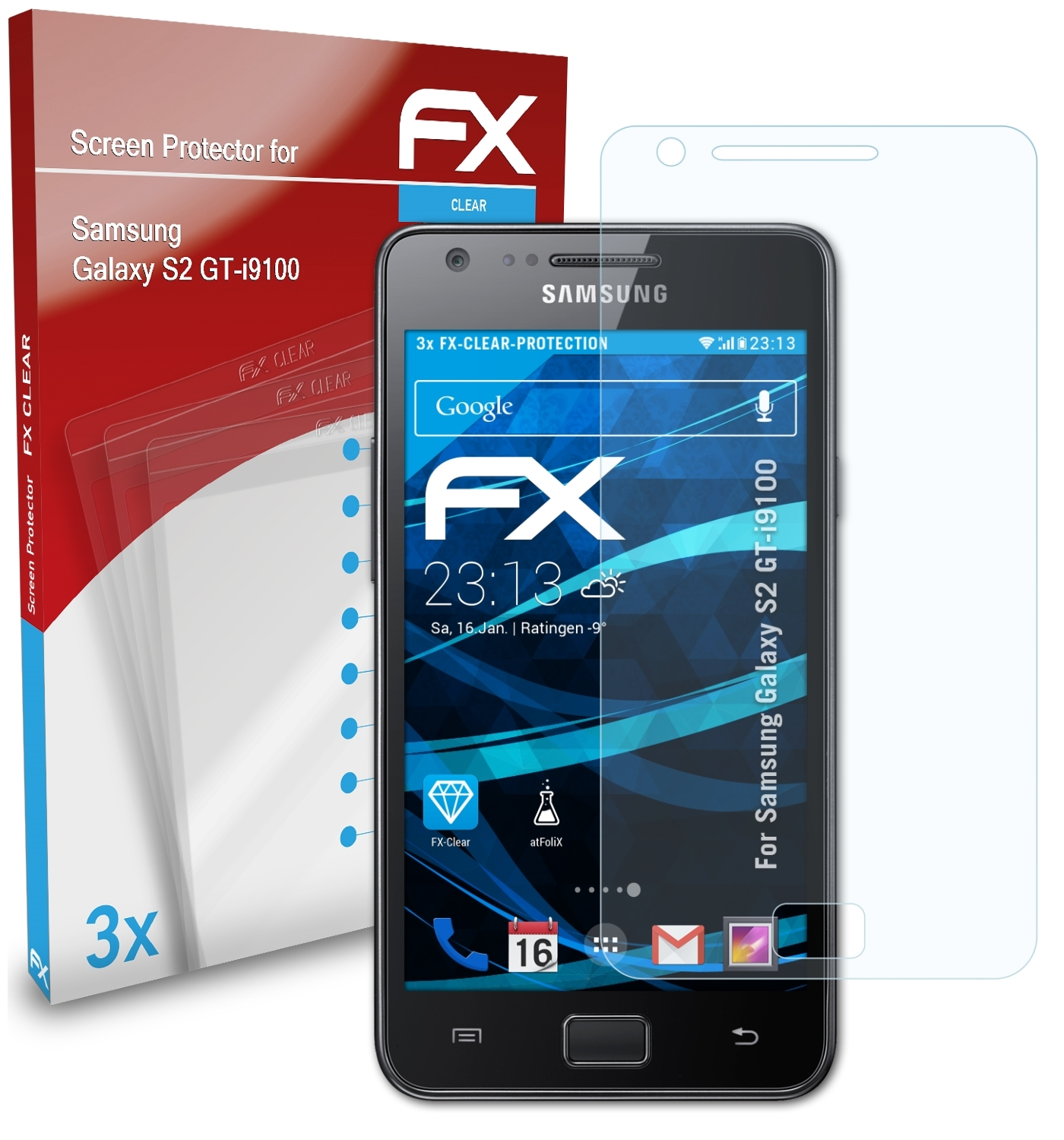 ATFOLIX 3x FX-Clear Displayschutz(für Samsung Galaxy (GT-i9100)) S2