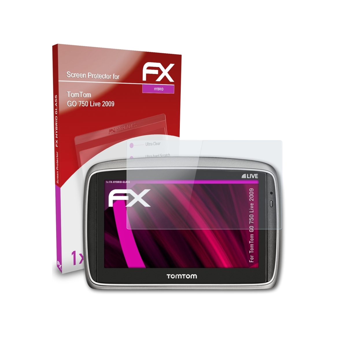 GO FX-Hybrid-Glass 750 ATFOLIX TomTom Live (2009)) Schutzglas(für