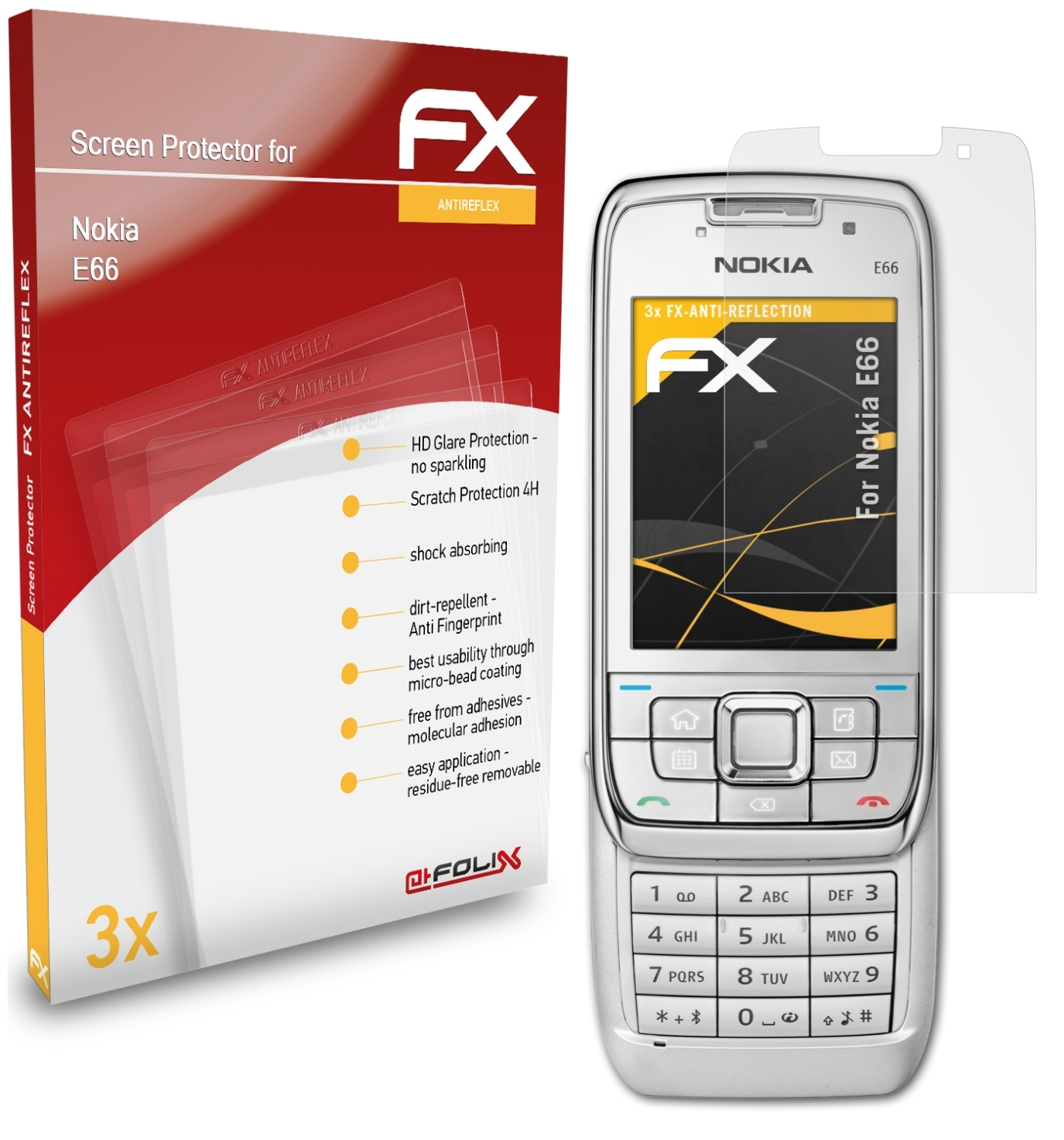 Nokia E66) ATFOLIX Displayschutz(für 3x FX-Antireflex