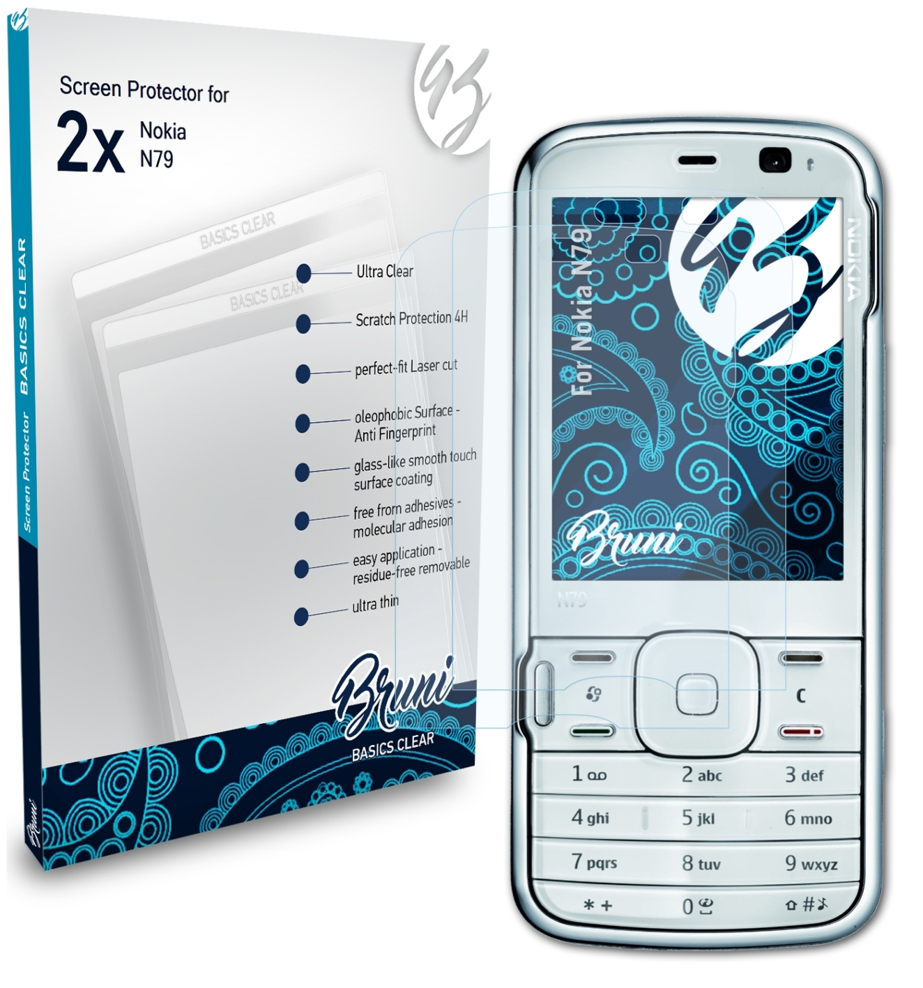 BRUNI 2x Basics-Clear N79) Nokia Schutzfolie(für