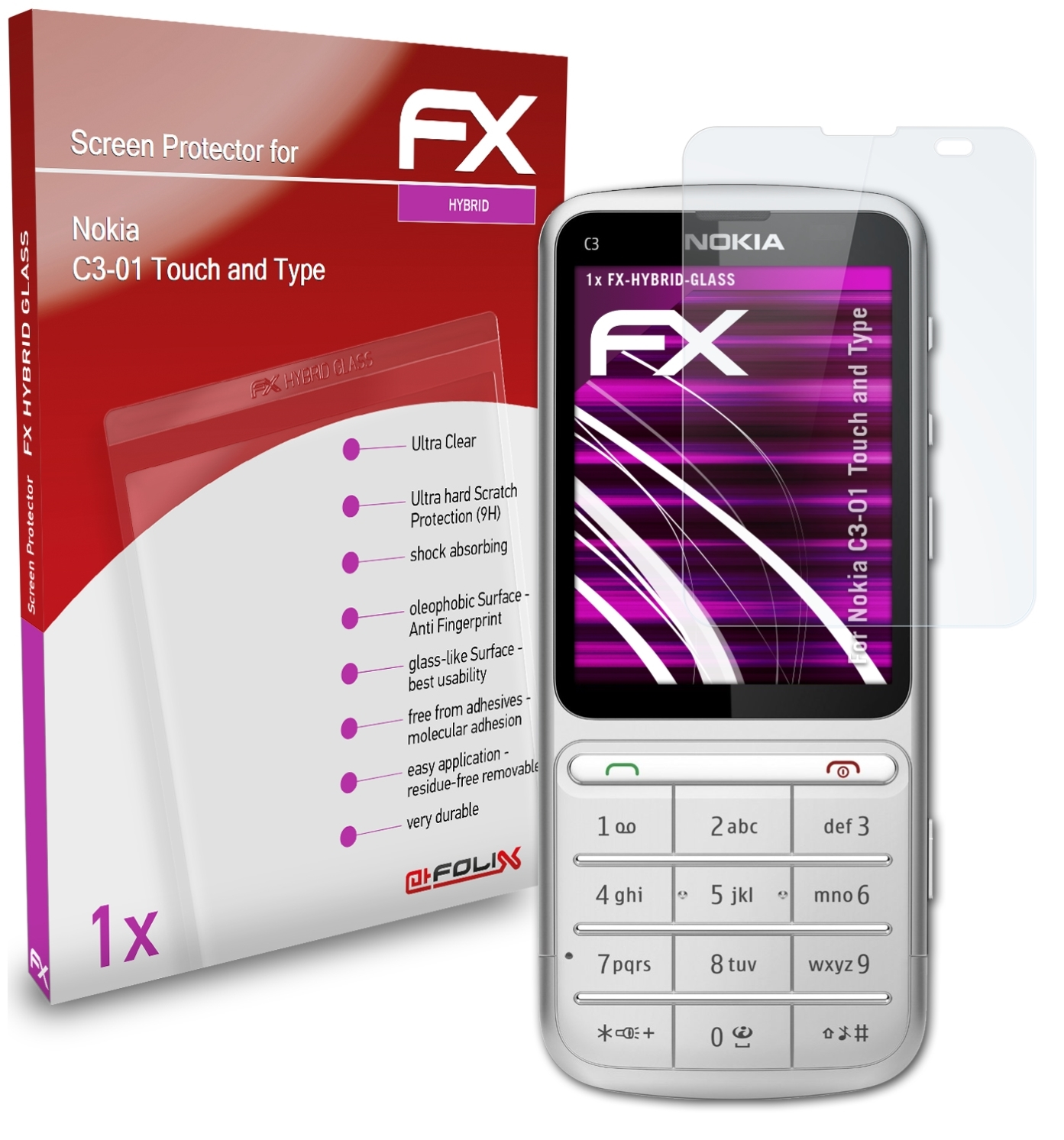 Touch Nokia and FX-Hybrid-Glass Schutzglas(für Type) C3-01 ATFOLIX