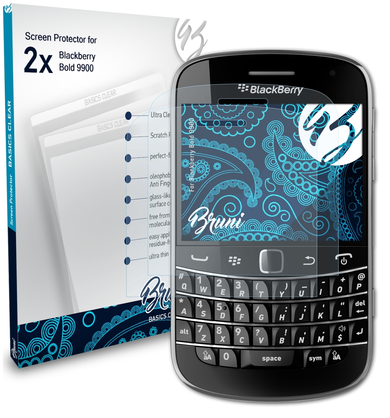 Blackberry 2x 9900) Basics-Clear Bold BRUNI Schutzfolie(für