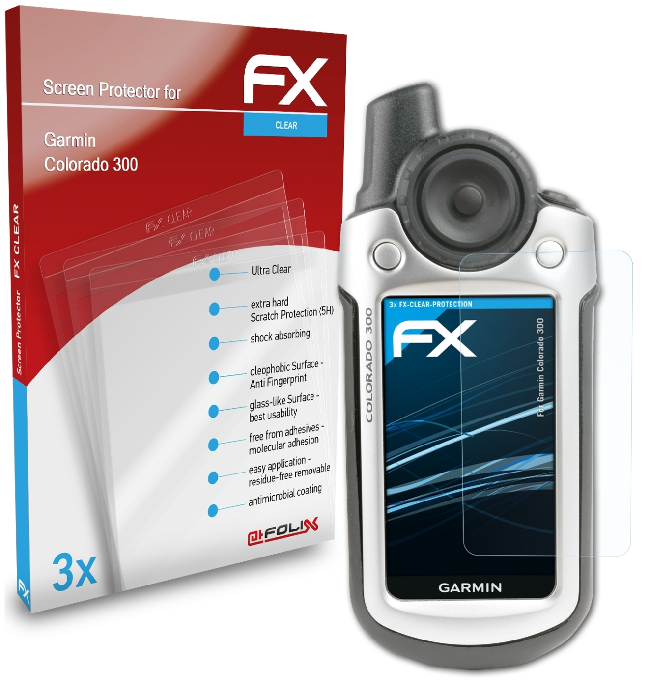 ATFOLIX 3x Colorado Displayschutz(für FX-Clear 300) Garmin