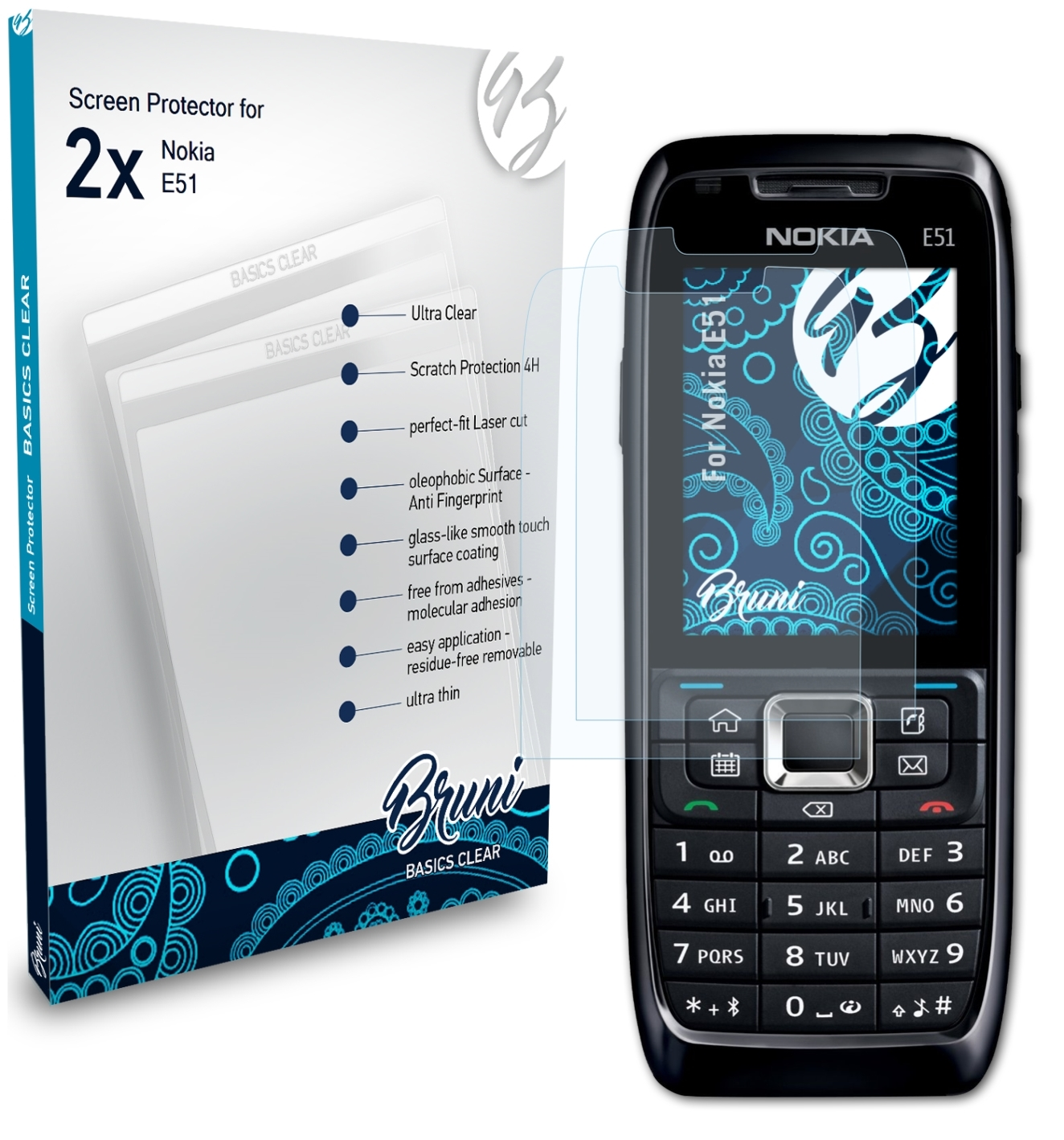 BRUNI 2x Basics-Clear Schutzfolie(für E51) Nokia